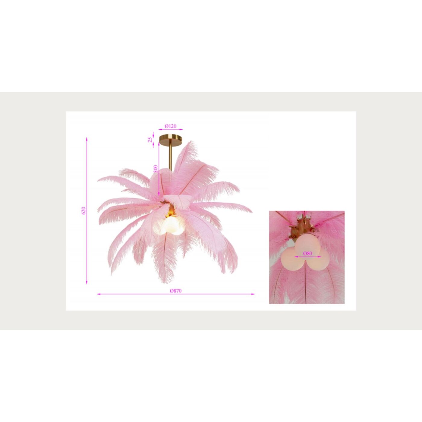 Светильник подвесной Feather Palm Pink Ø60cm от KARE Design