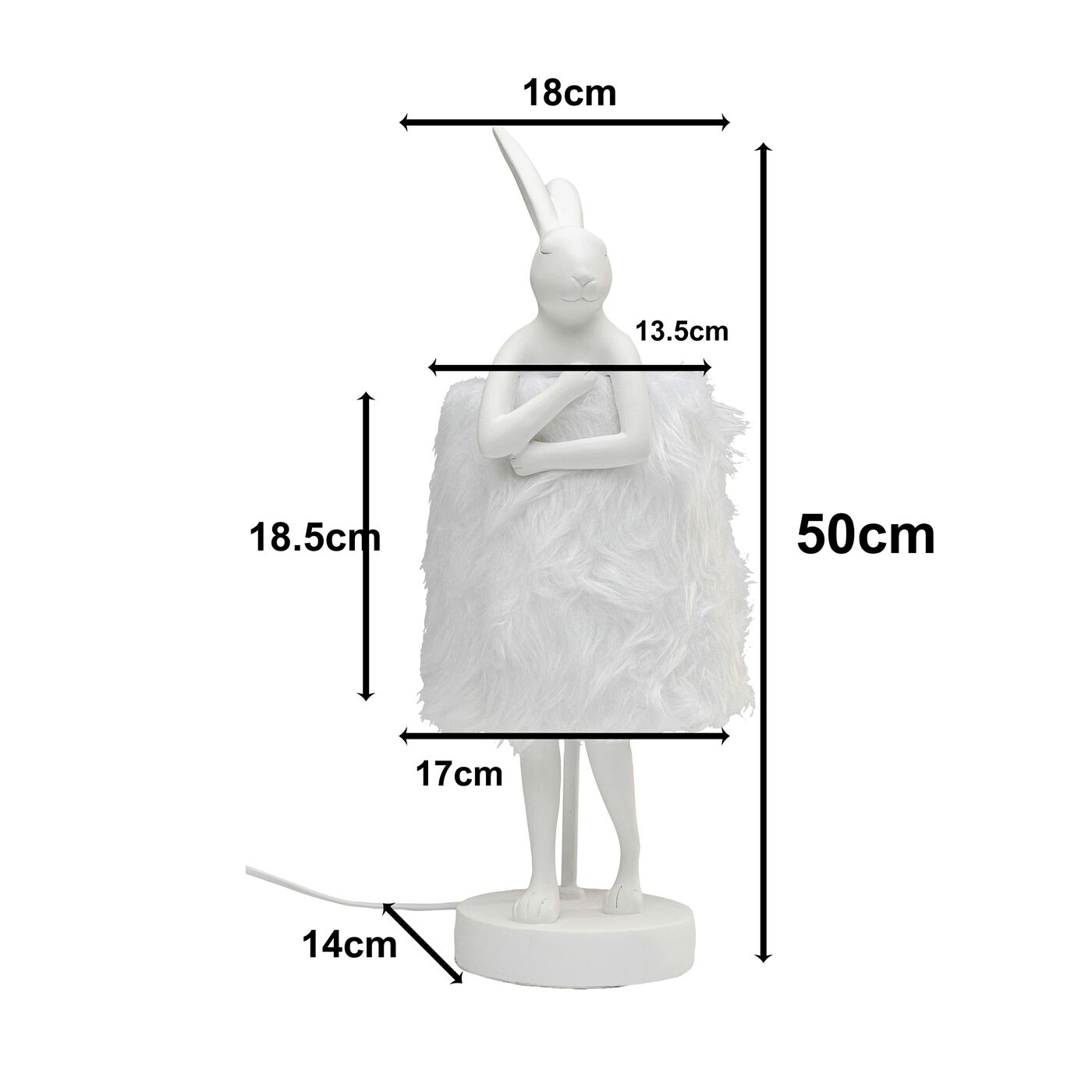 Светильник настольный "Кролик" Rabbit Fur White/Silver, Белый/Серебряный, 50 см от KARE Design