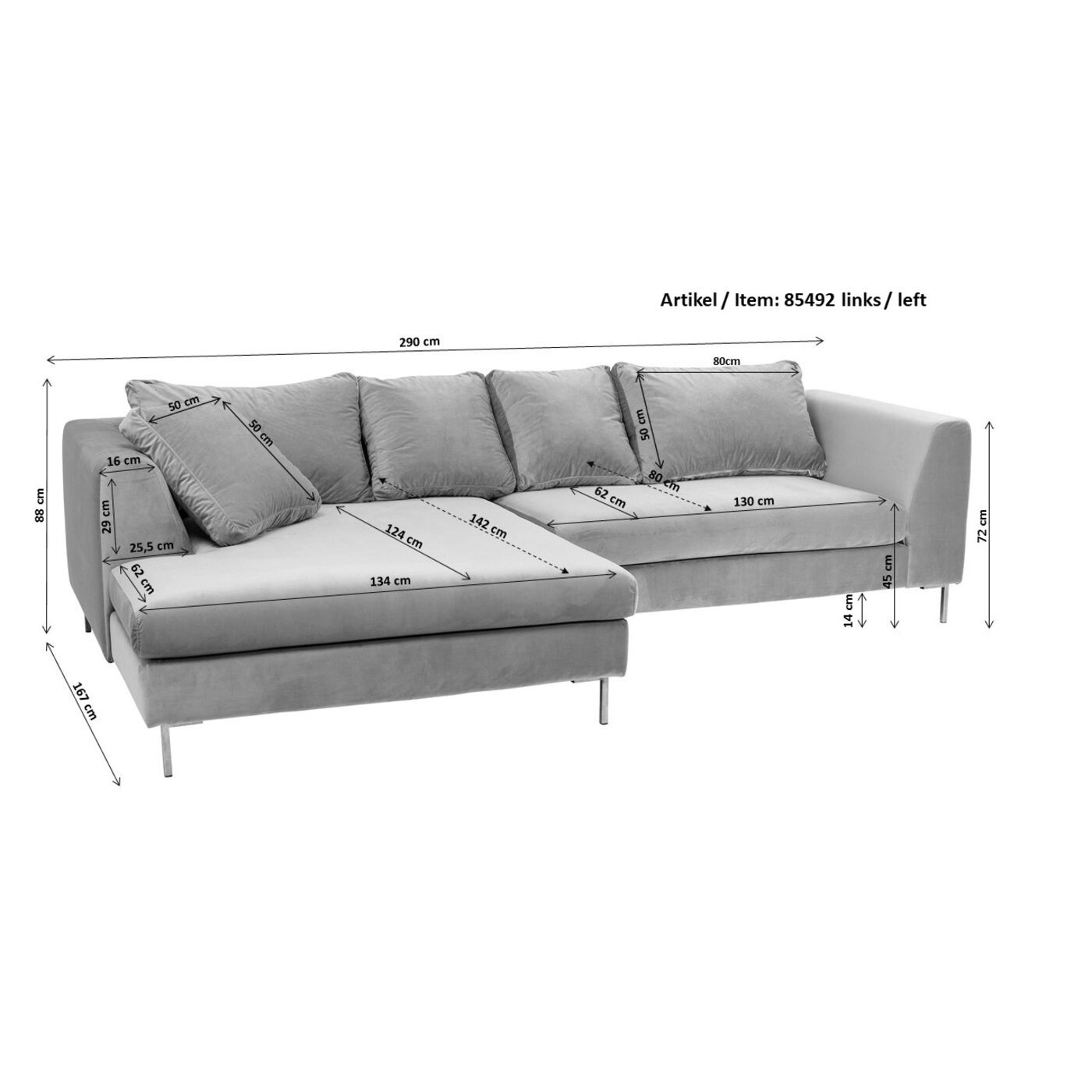 Диван угловой правостороннийGianni Grey Right от KARE Design