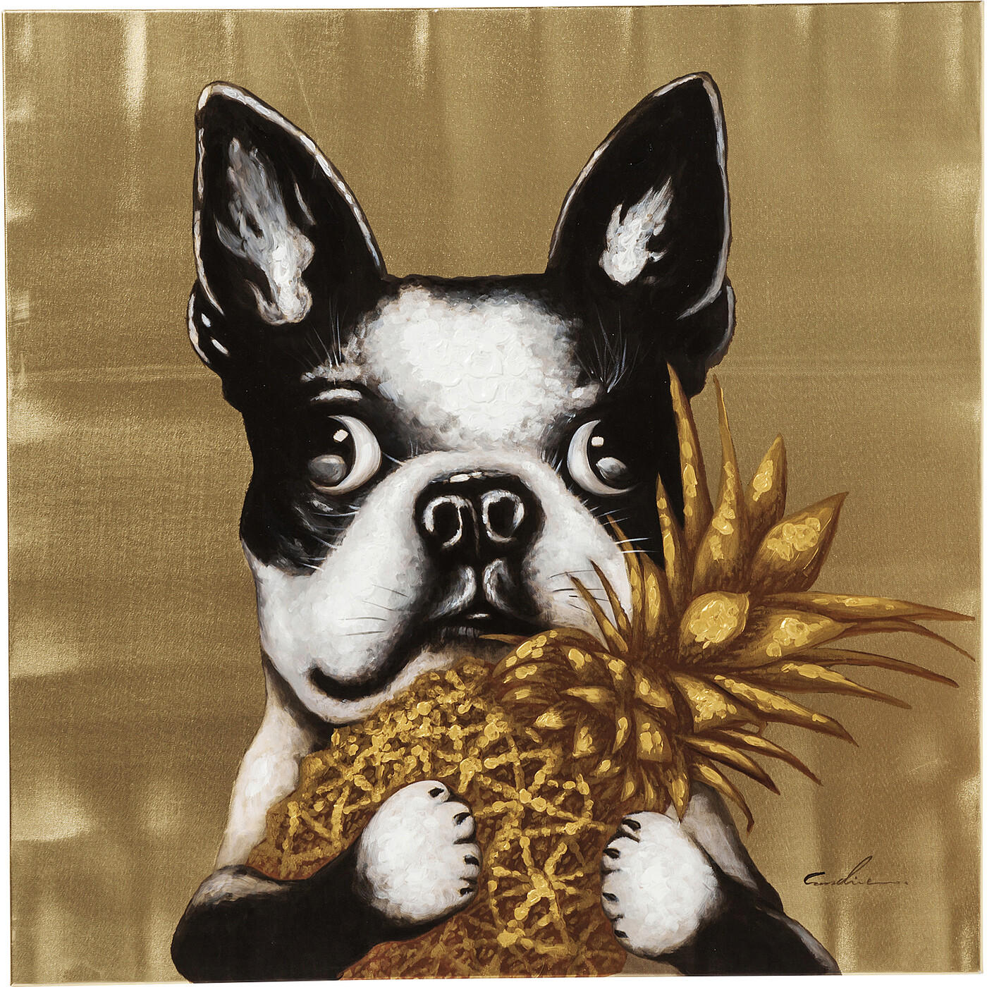Картина Touched Dog with Pineapple «Бульдог с ананасом» 80x80 см от KARE Design