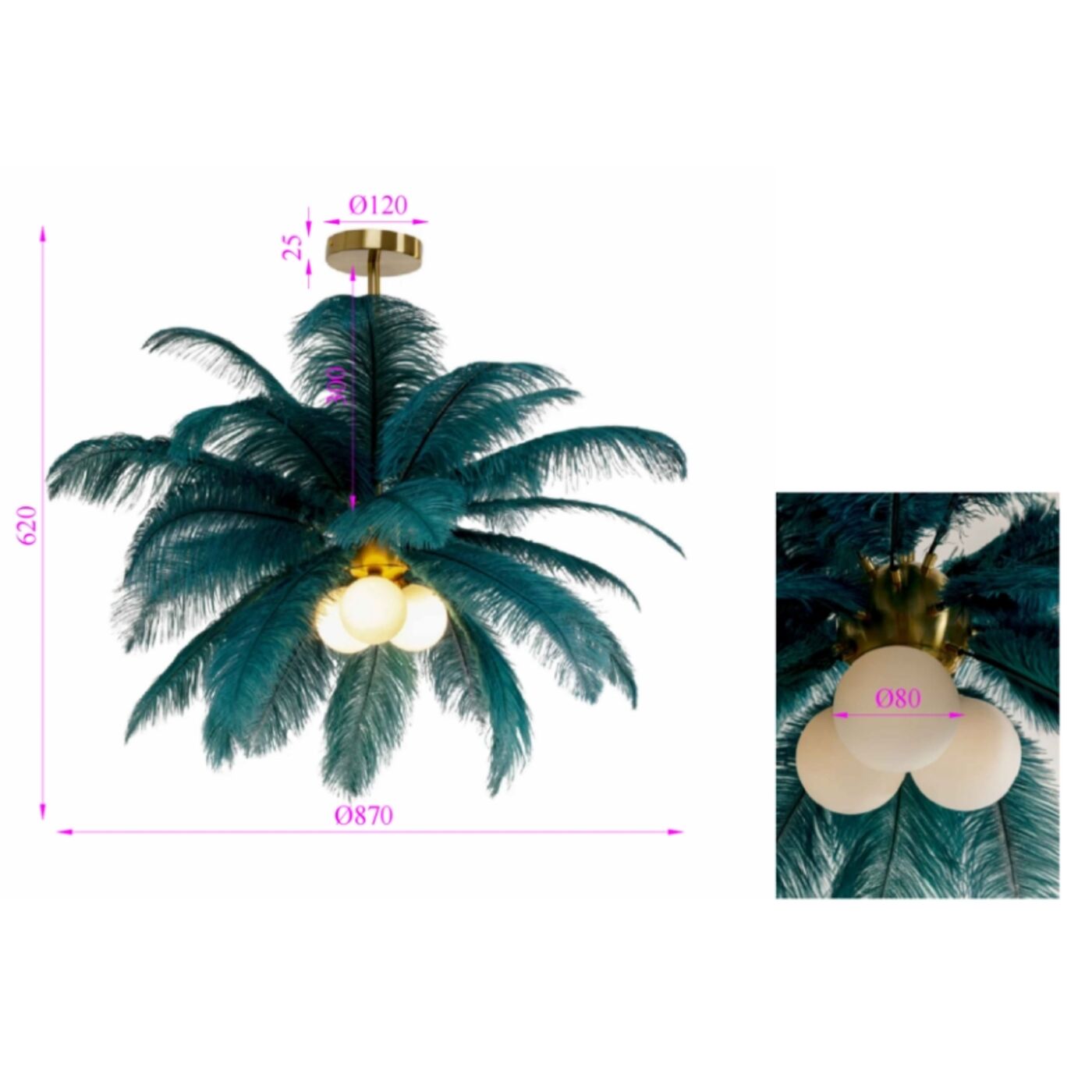 Светильник подвесной Feather Palm Green Ø60cm от KARE Design