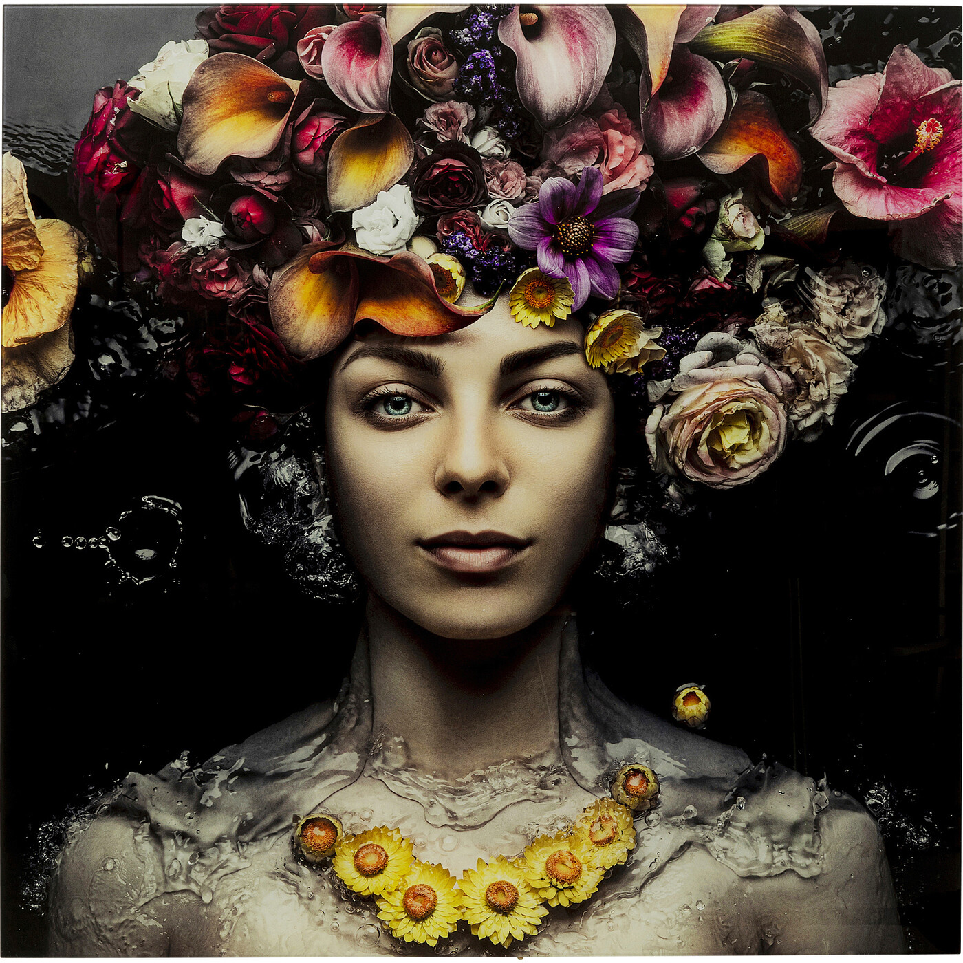 Картина стеклянная Flower Art Lady «Женщина с цветами» 120x120 см от KARE Design