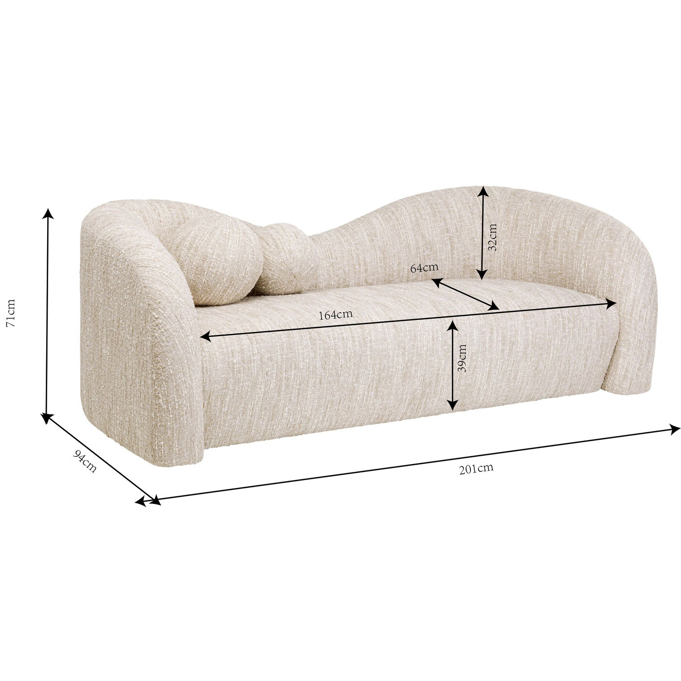 Диван 2-х местный Livia Melange Cream 201cm от KARE Design