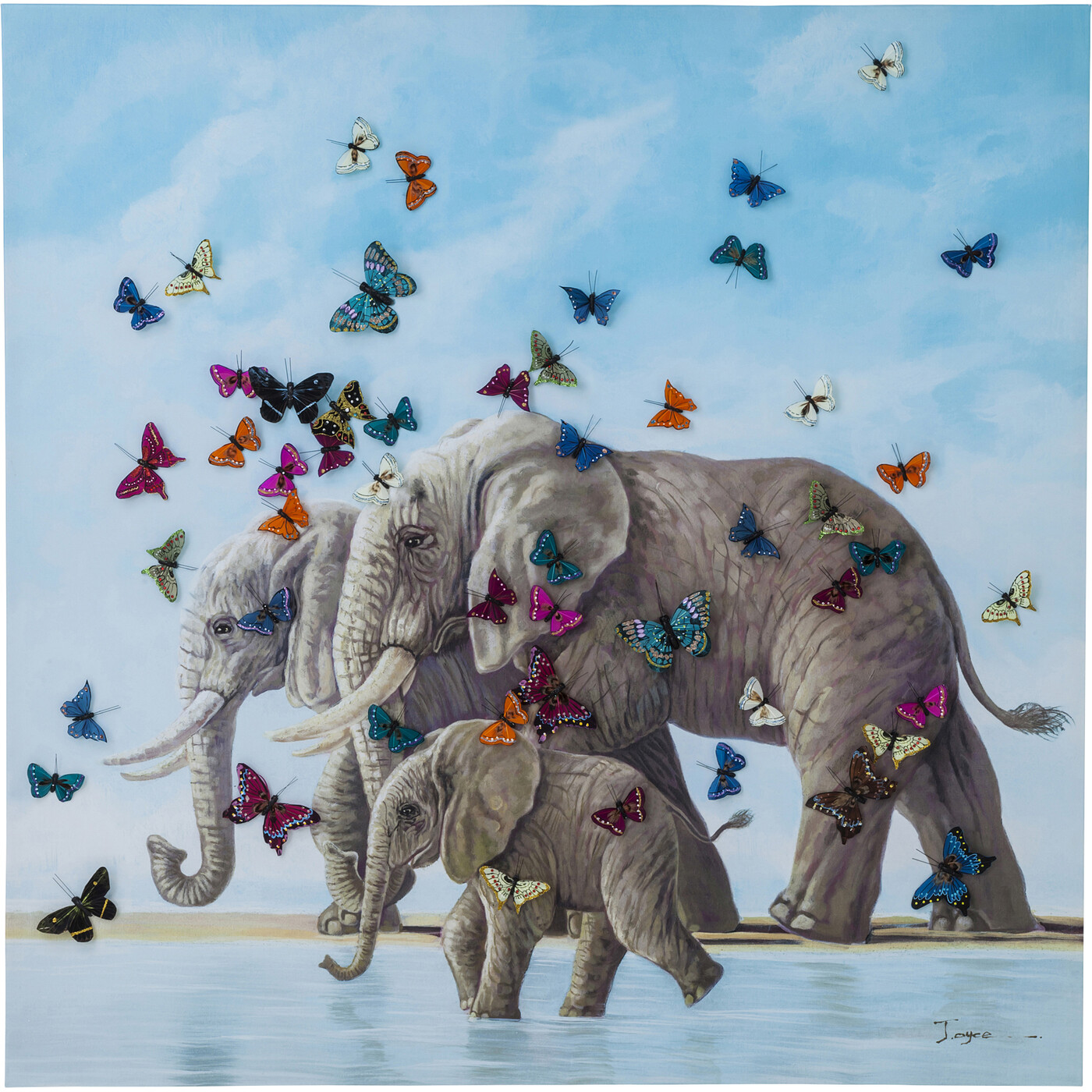 Картина Elefants with Butterflies «Слоны с бабочками» 120x120 см от KARE Design