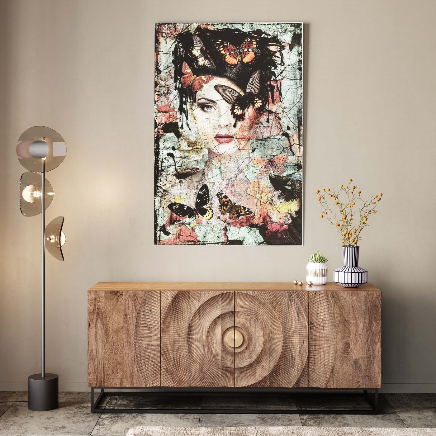 Картина стеклянная Lady Butterfly «Женщина с бабочками» 100x150 см от KARE Design