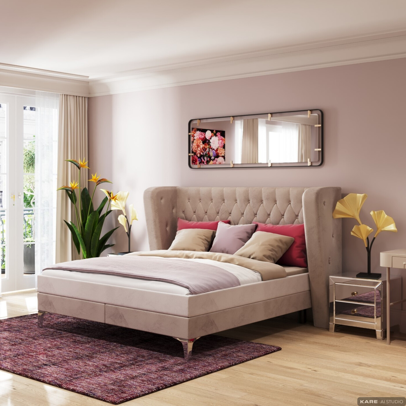 Кровать Boxspring с пружинным матрасом Benito Moon Cream 180x200 см от KARE Design