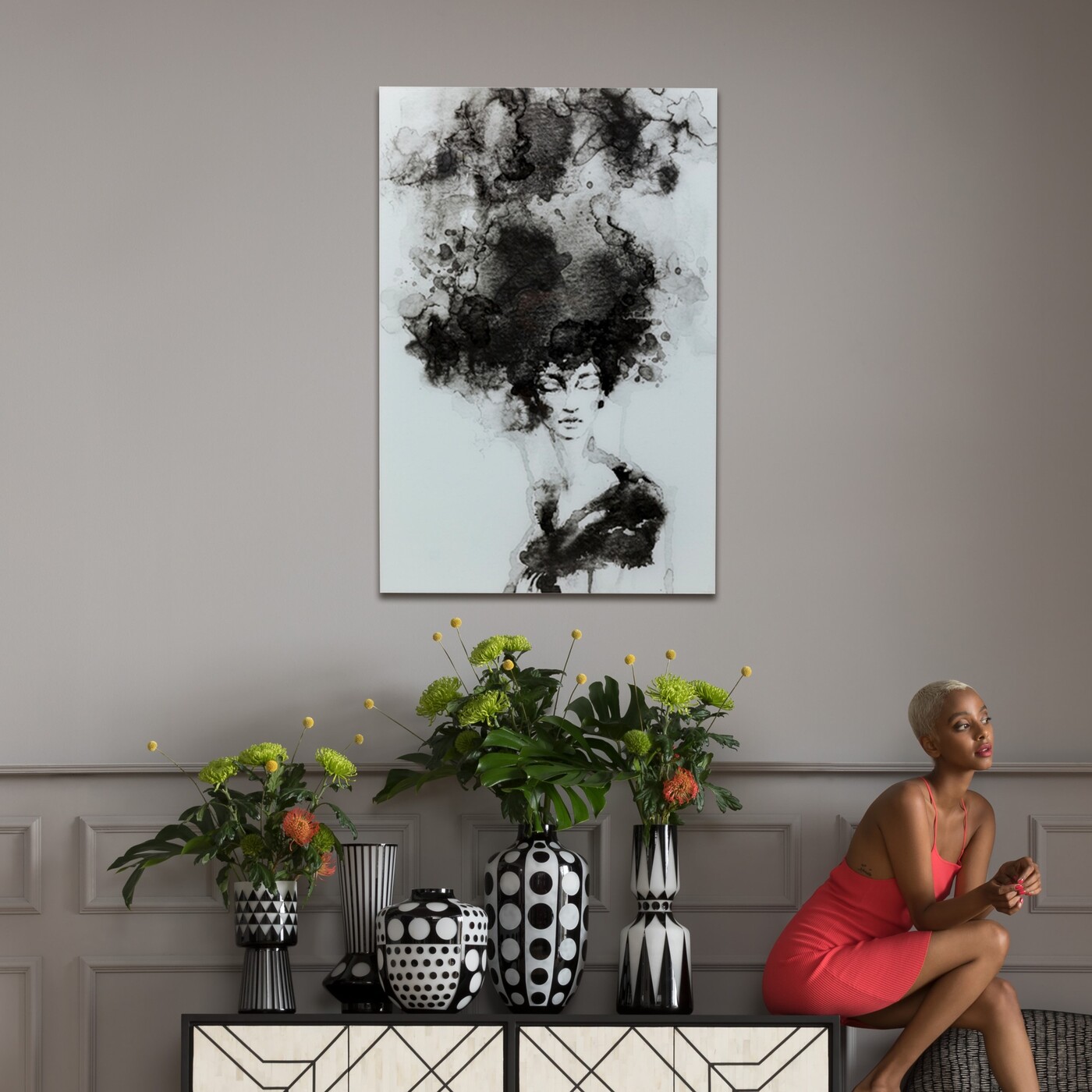 Картина стеклянная Smokey Hair «Женский портрет» 100x150 см от KARE Design