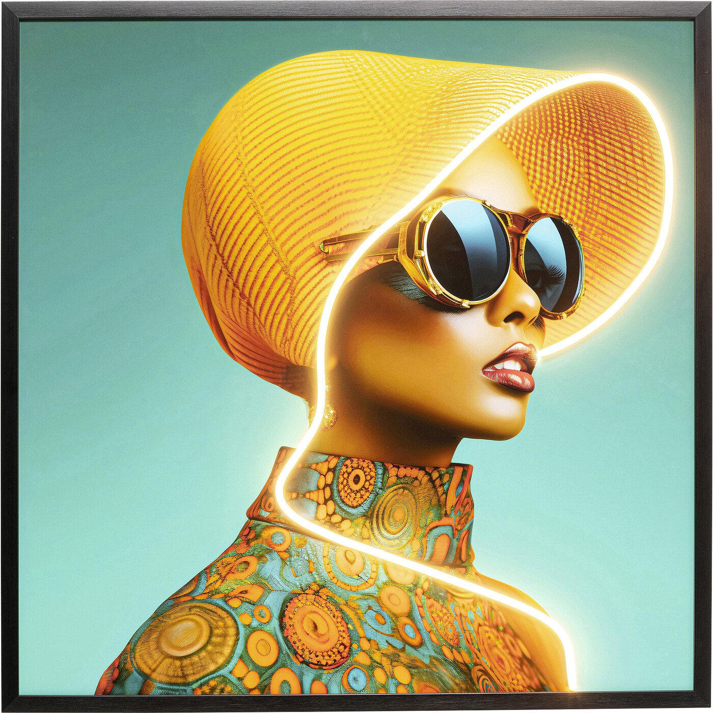 Картина Sun Hat Woman Yellow LED «Дама в жёлтой шляпе» 80x80 см от KARE Design
