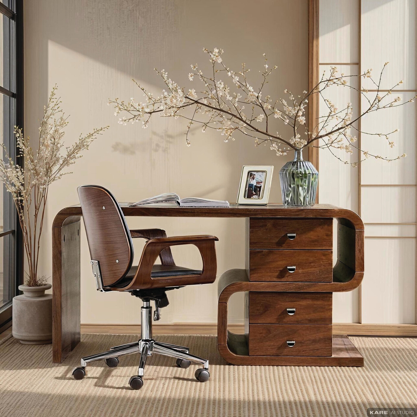 Стол письменный Soft Snake Walnut 150x70 см от KARE Design