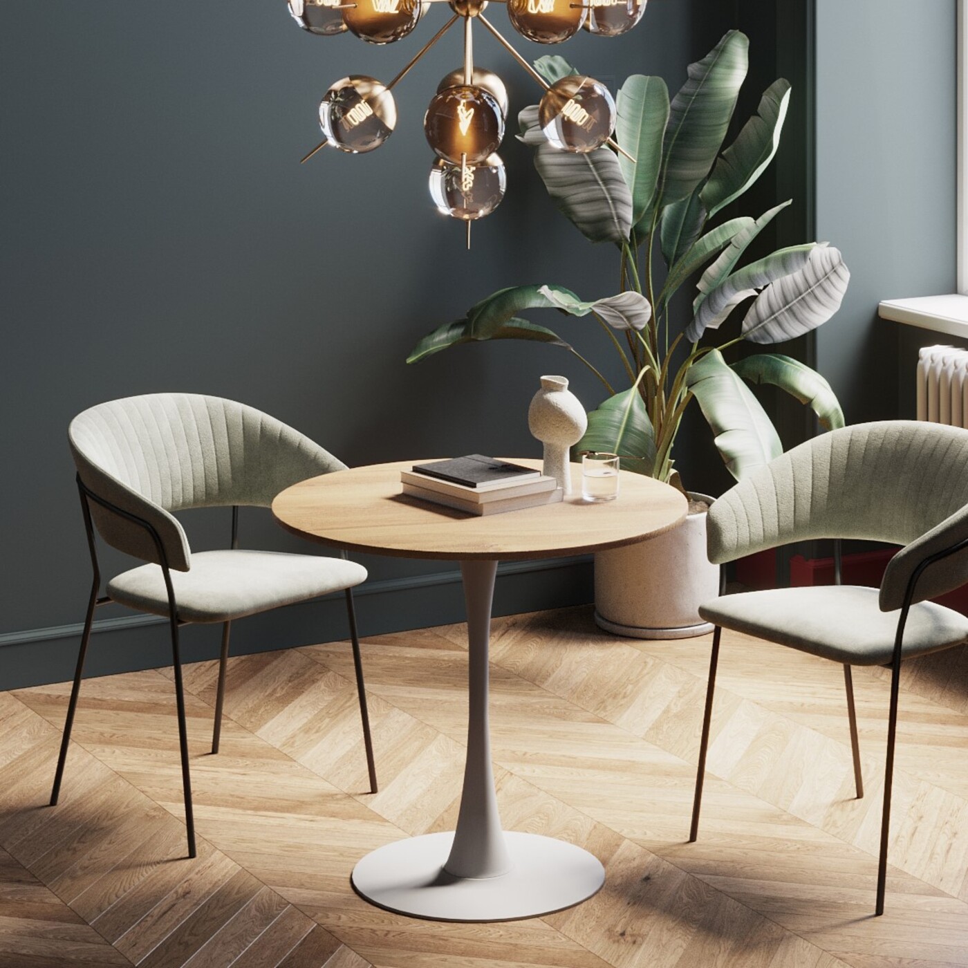 Стол Schickeria Oak Print White Ø80 см от KARE Design