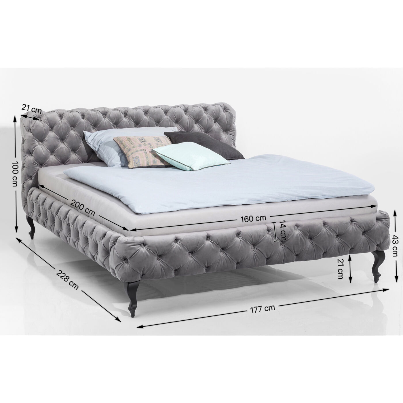 Каркас кровати Velvet Silver Grey 160x200 см от KARE Design