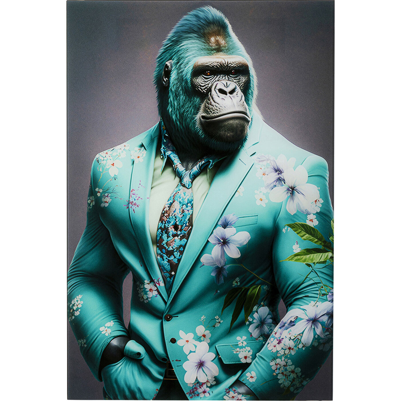 Картина стеклянная Mister Gorialla Blue «Горилла в костюме» 60x90 см, Синий