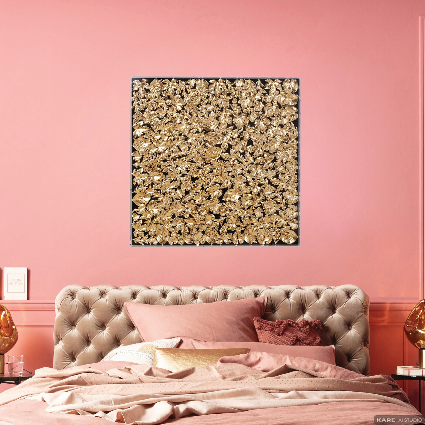 Панно настенное Gold Leaf «Золотые листья» 120x120 см от KARE Design