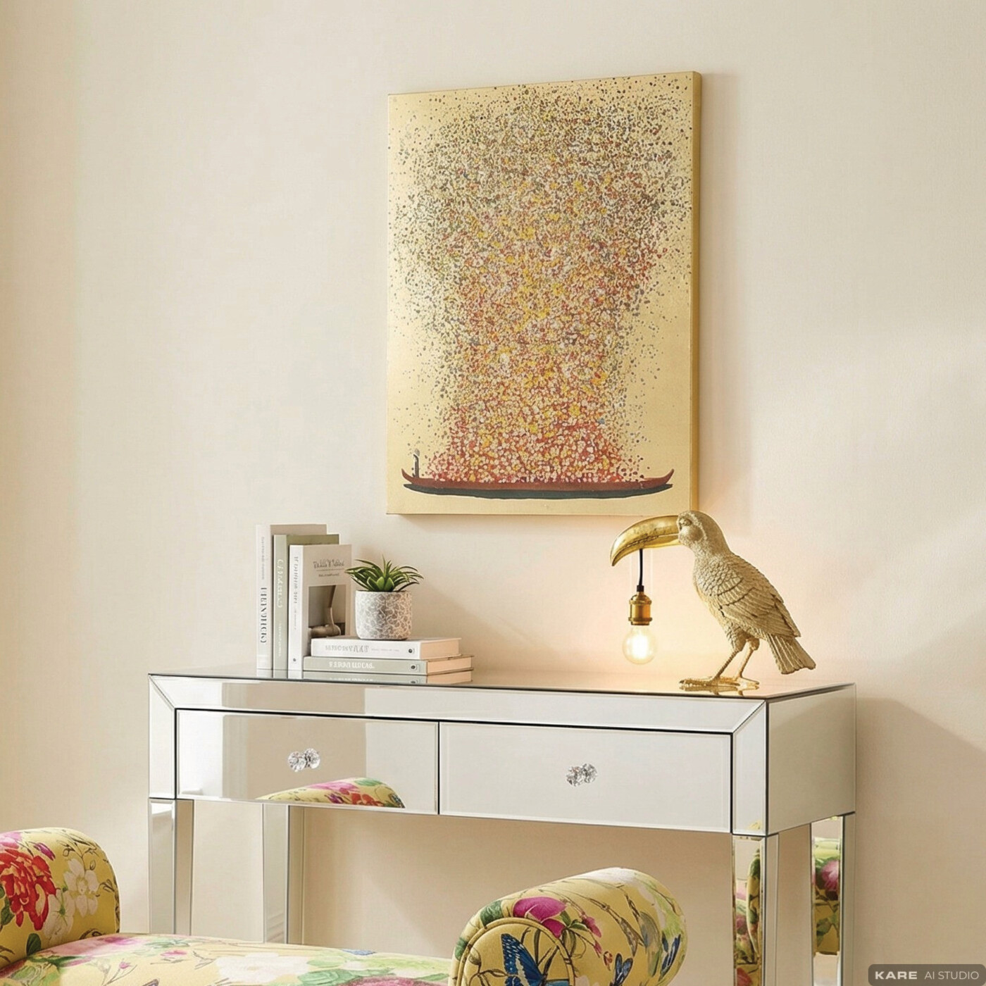 Картина на холсте Flower Boat Gold Pink «Лодка с цветами» 40x50 см, Розовый от KARE Design