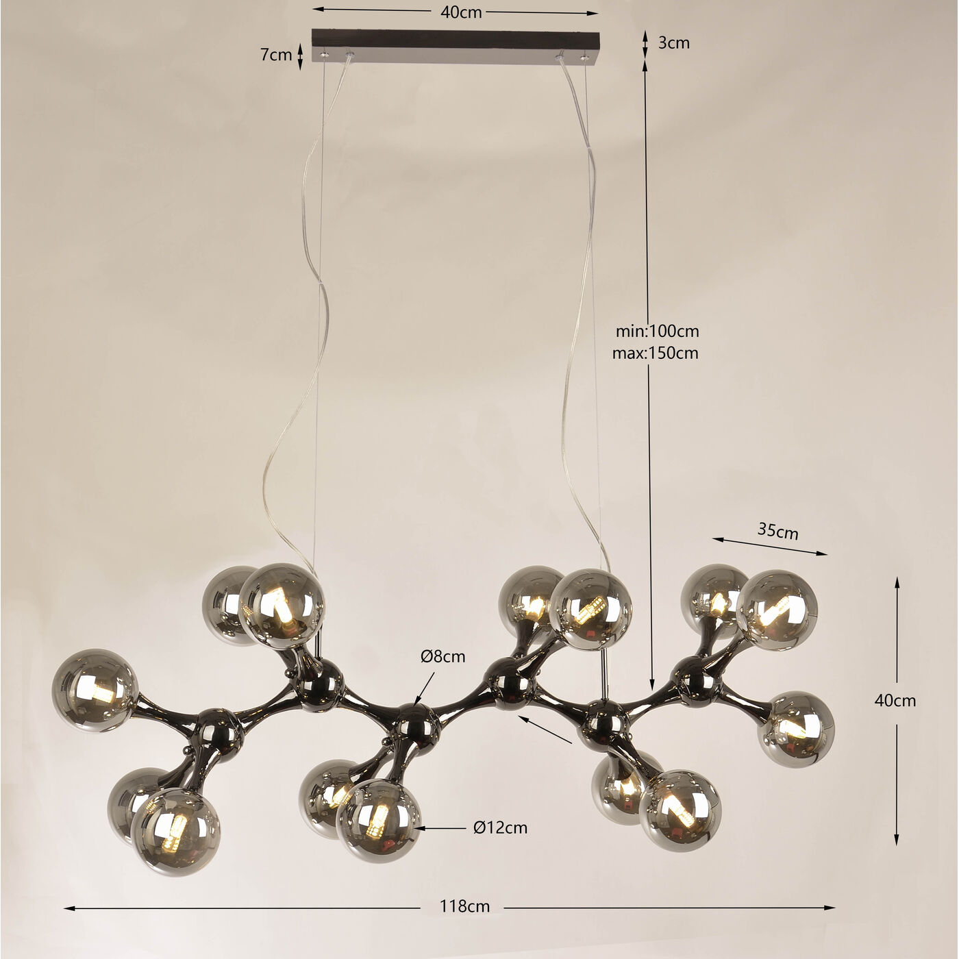 Светильник подвесной Atomic Balls Smoke 190cm от KARE Design
