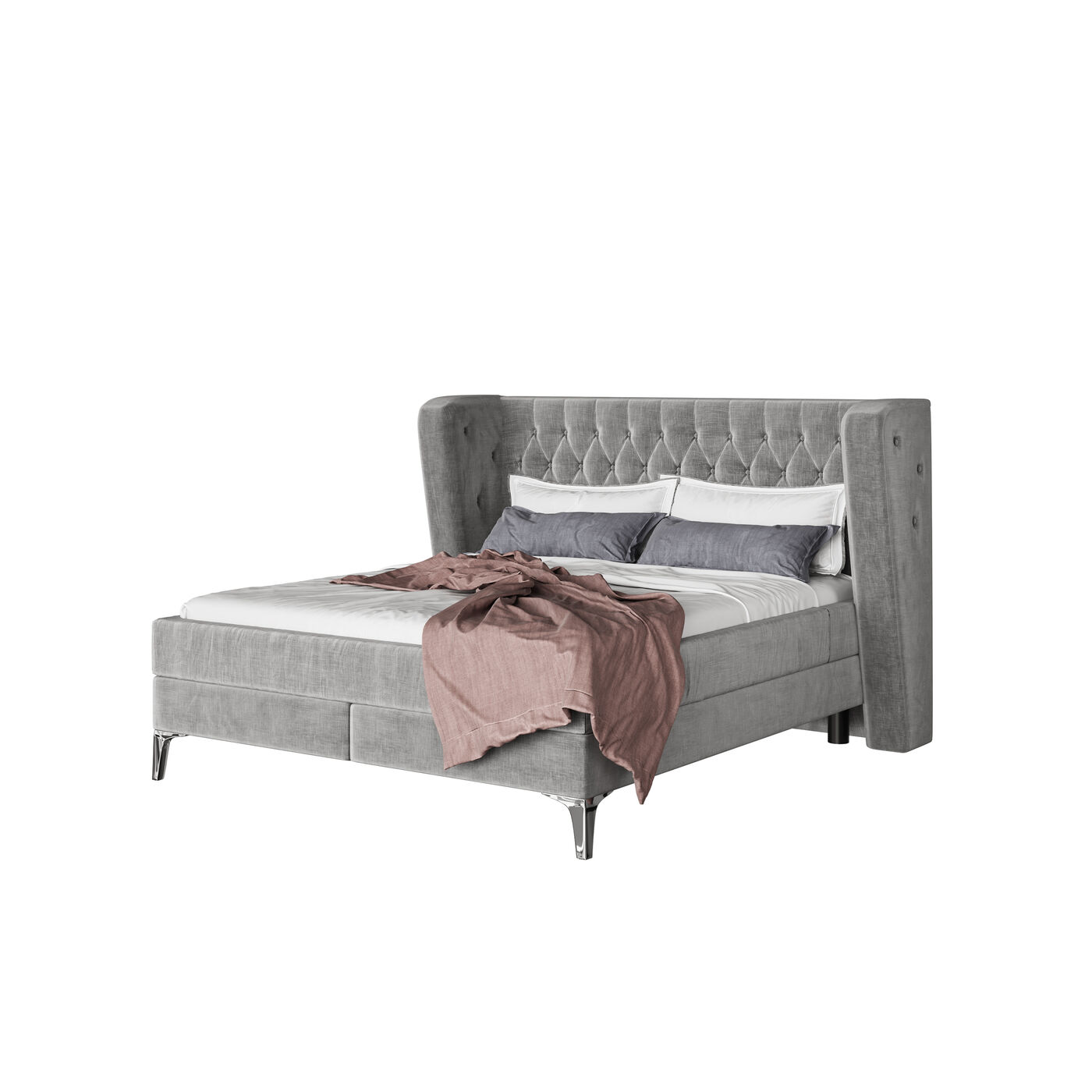 Кровать Boxspring с пружинным матрасом Benito Moon Grey 180x200 см от KARE Design