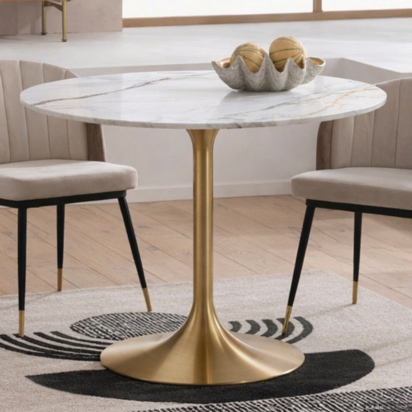 Стол Invitation Set Ceramic White Brass Ø120cm от KARE Design