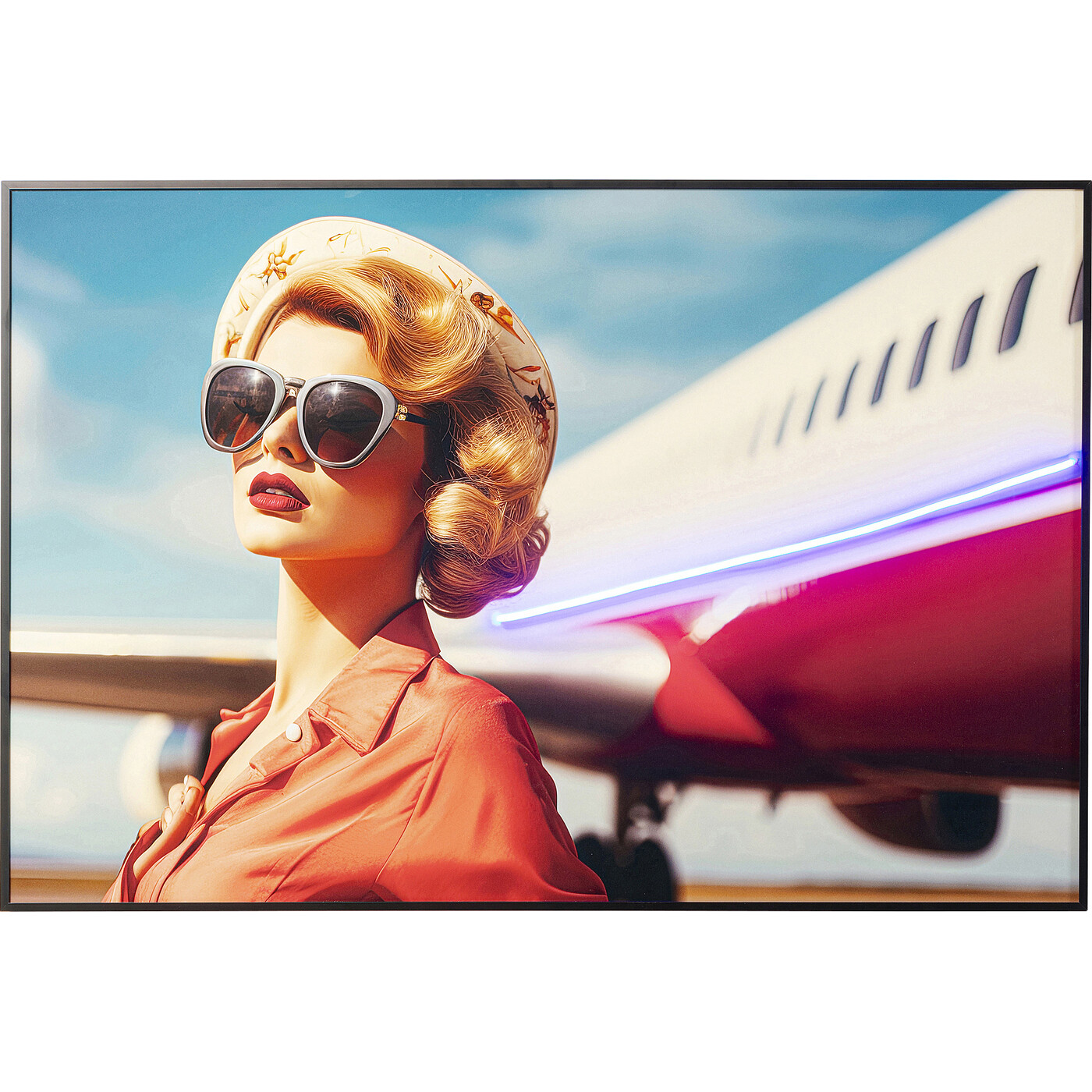 Картина в раме LED Jetset Pose Lady «Женщина у самолёта» 120x80 см от KARE Design