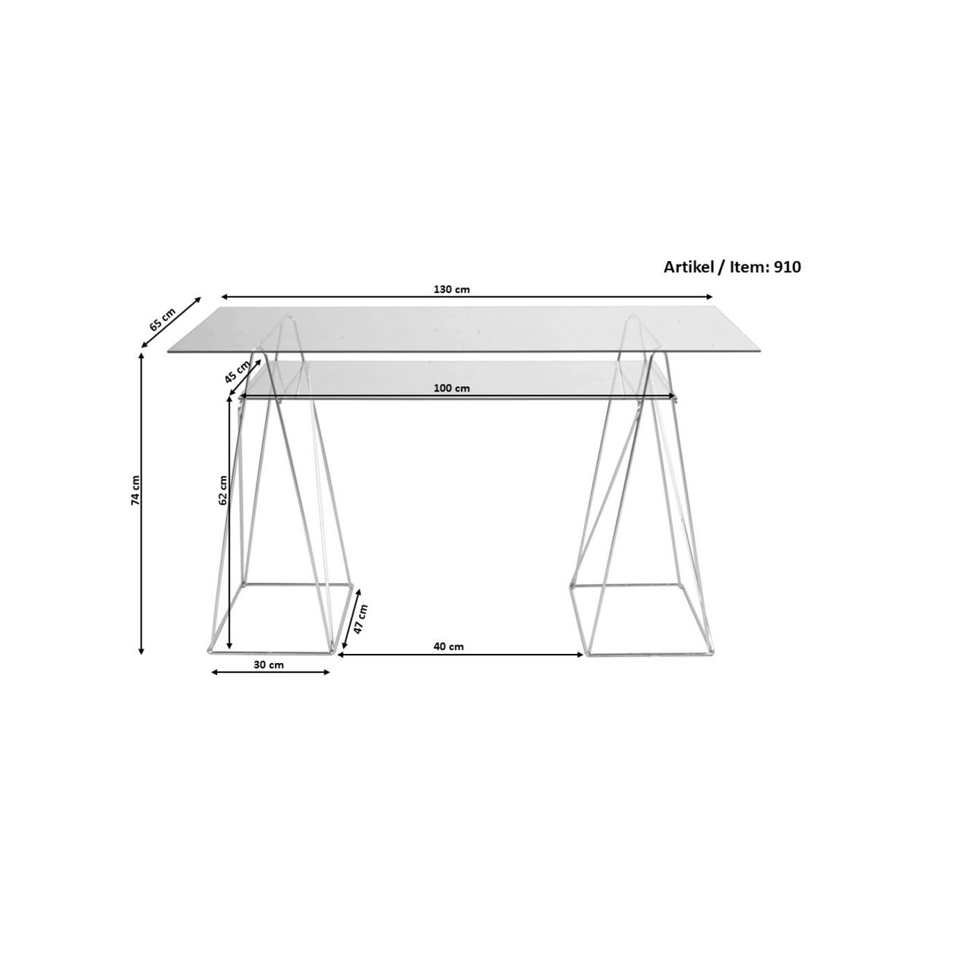 Стол Polar Black с закаленным стеклом 135x65 см от KARE Design