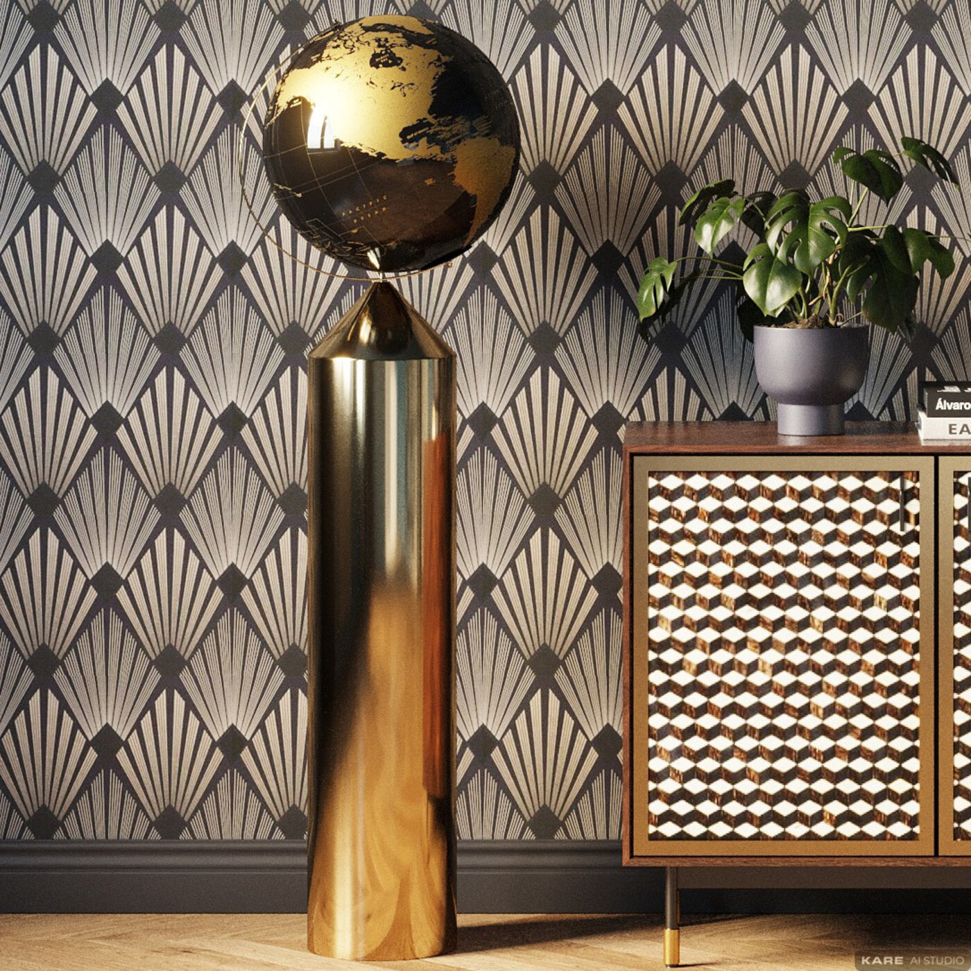 Объект декоративный Globe Top «Глобус с верхушкой» 132 см, Золотой от KARE Design