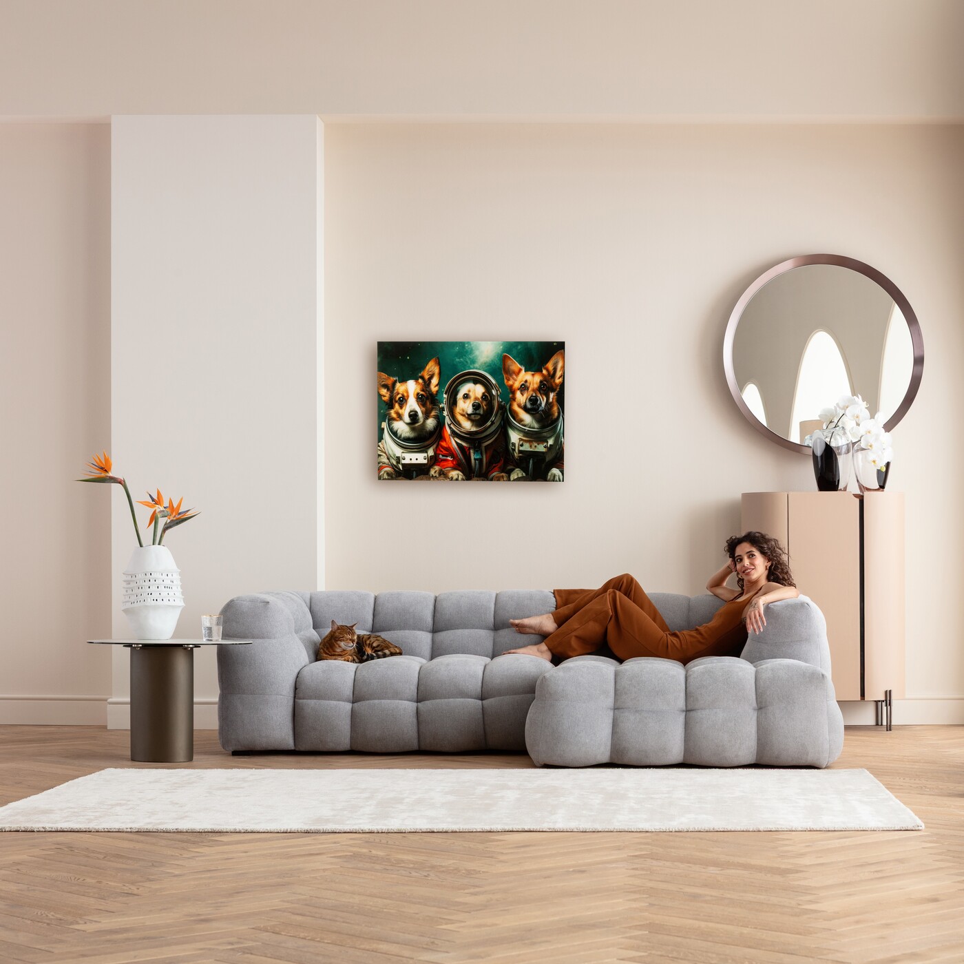 Картина стеклянная Astronauts Dogs «Собаки-космонавты» 80x60 см от KARE Design