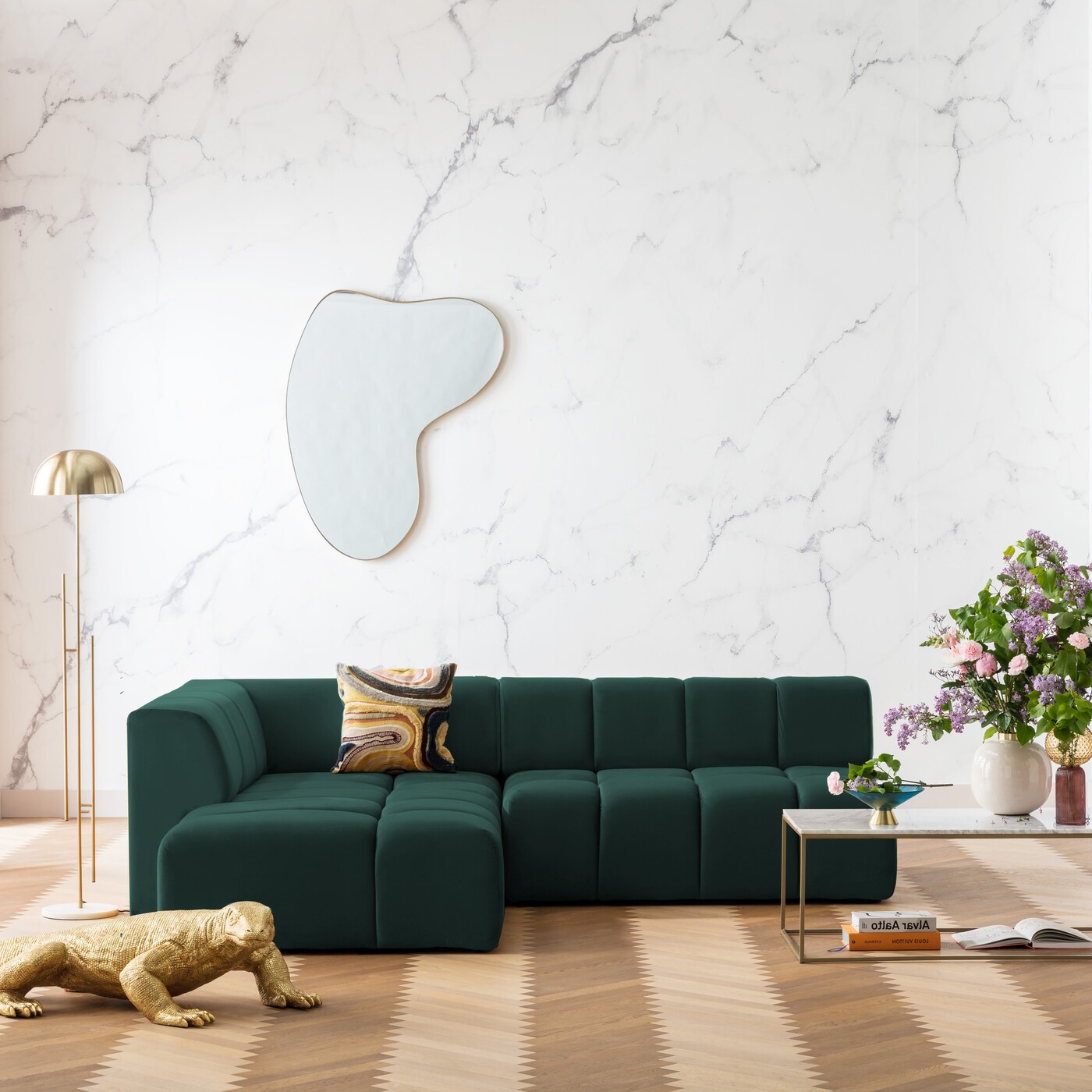 Диван угловой левосторонний Belami Velvet Dark Green Left 265 см от KARE Design