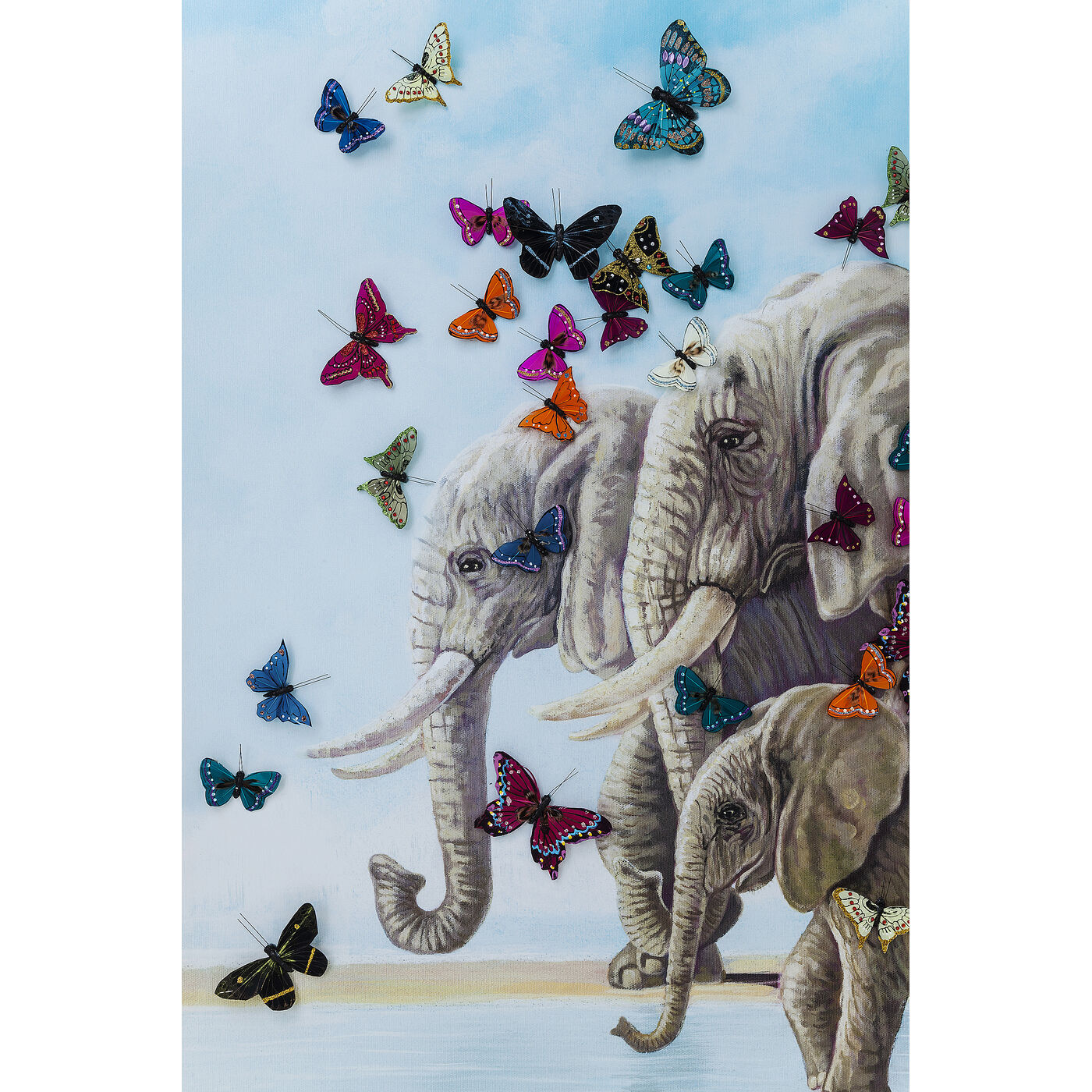 Картина Elefants with Butterflies «Слоны с бабочками» 120x120 см от KARE Design