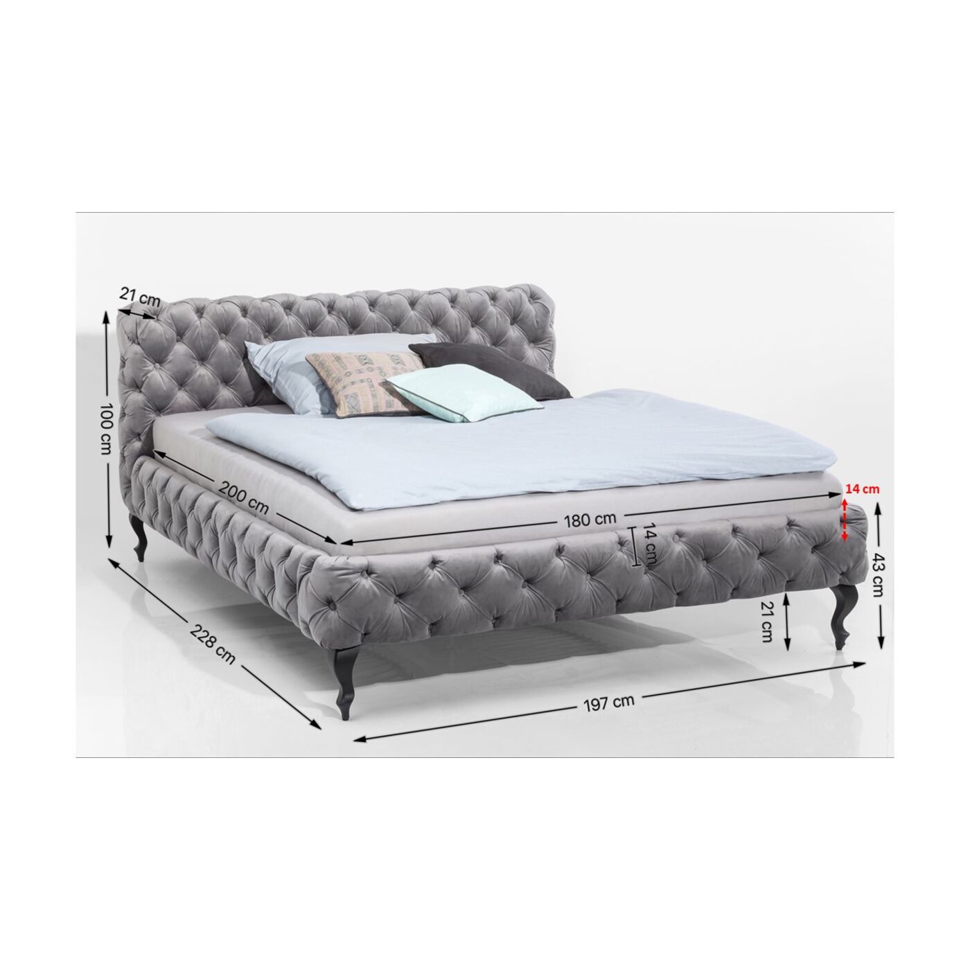 Каркас кровати Velvet Silver Grey 180x200 см от KARE Design