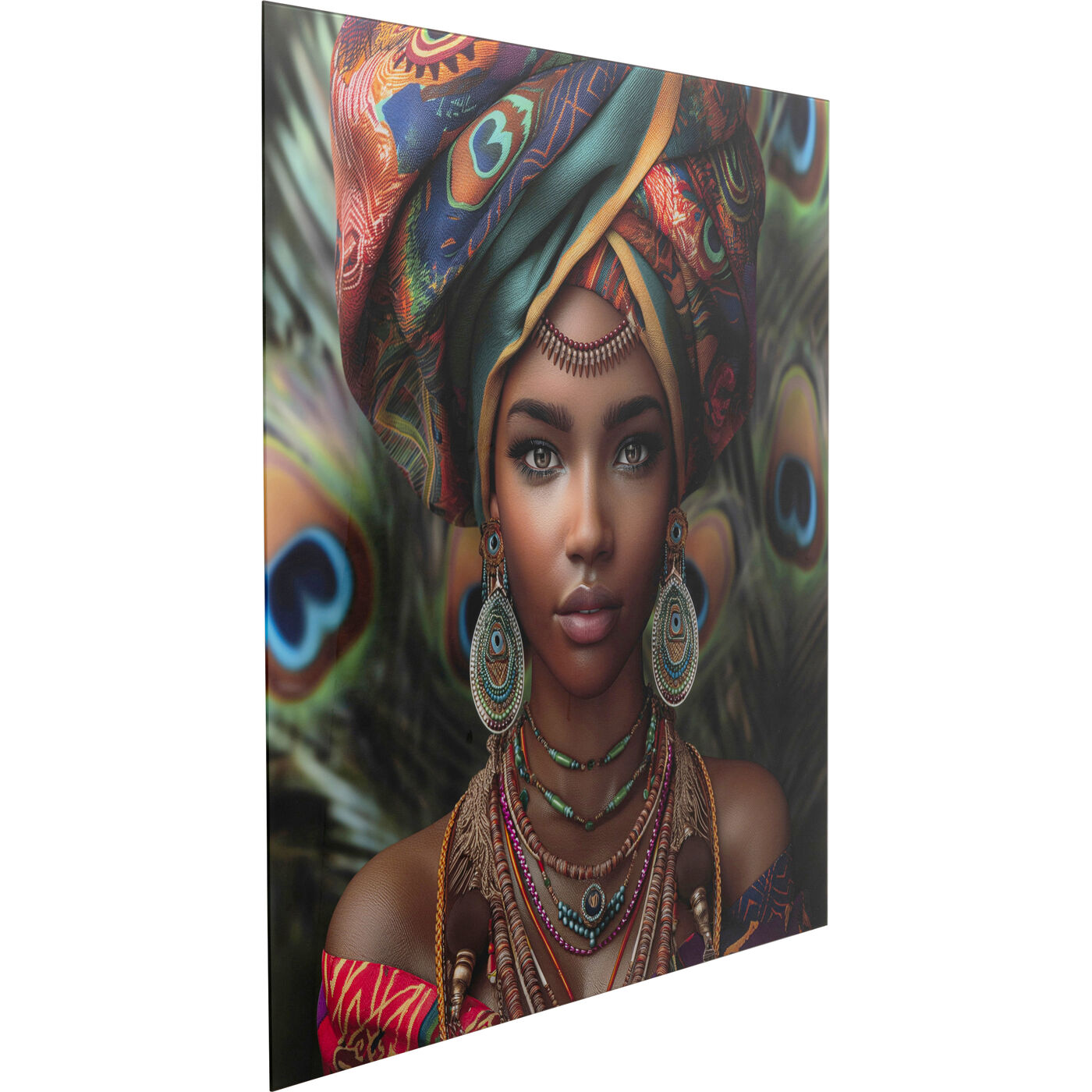 Картина стеклянная Muse Peacock «Женщина с павлином» 100x100 см от KARE Design