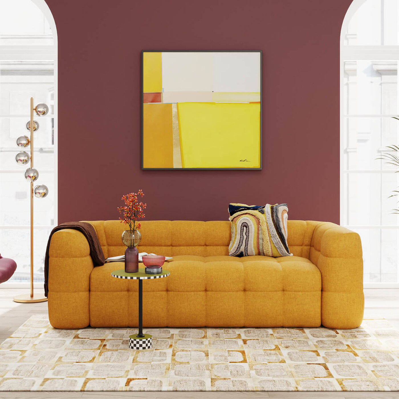 Картина в раме Abstract Shapes Yellow «Абстрактные формы» 113x113 см, Жёлтый от KARE Design