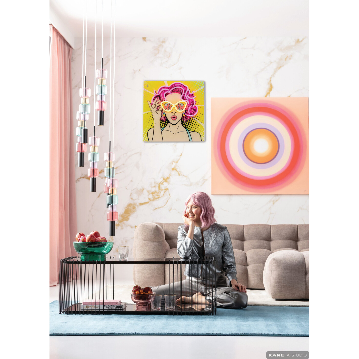 Картина стеклянная Beauty LED «Поп-арт портрет» 39x39 см от KARE Design