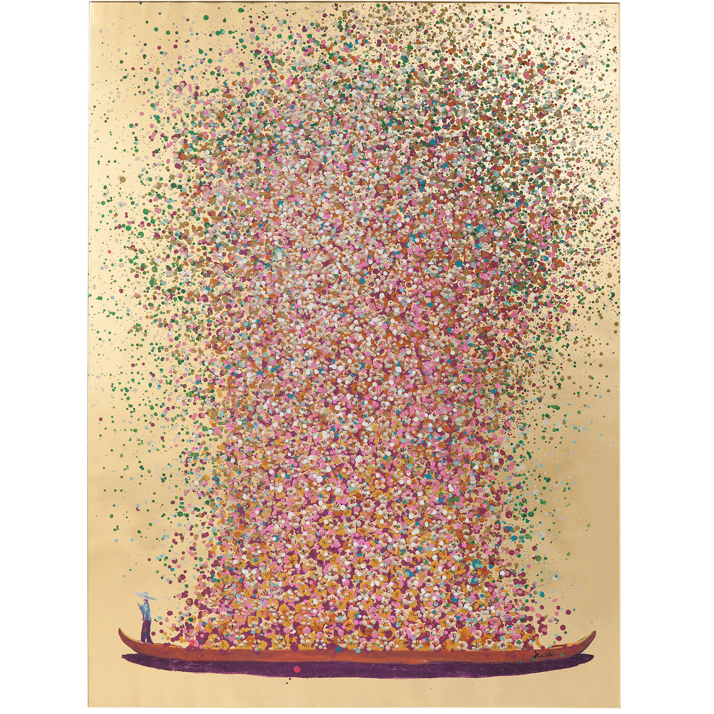 Картина на холсте Flower Boat Gold Pink «Лодка с цветами» 40x50 см, Розовый