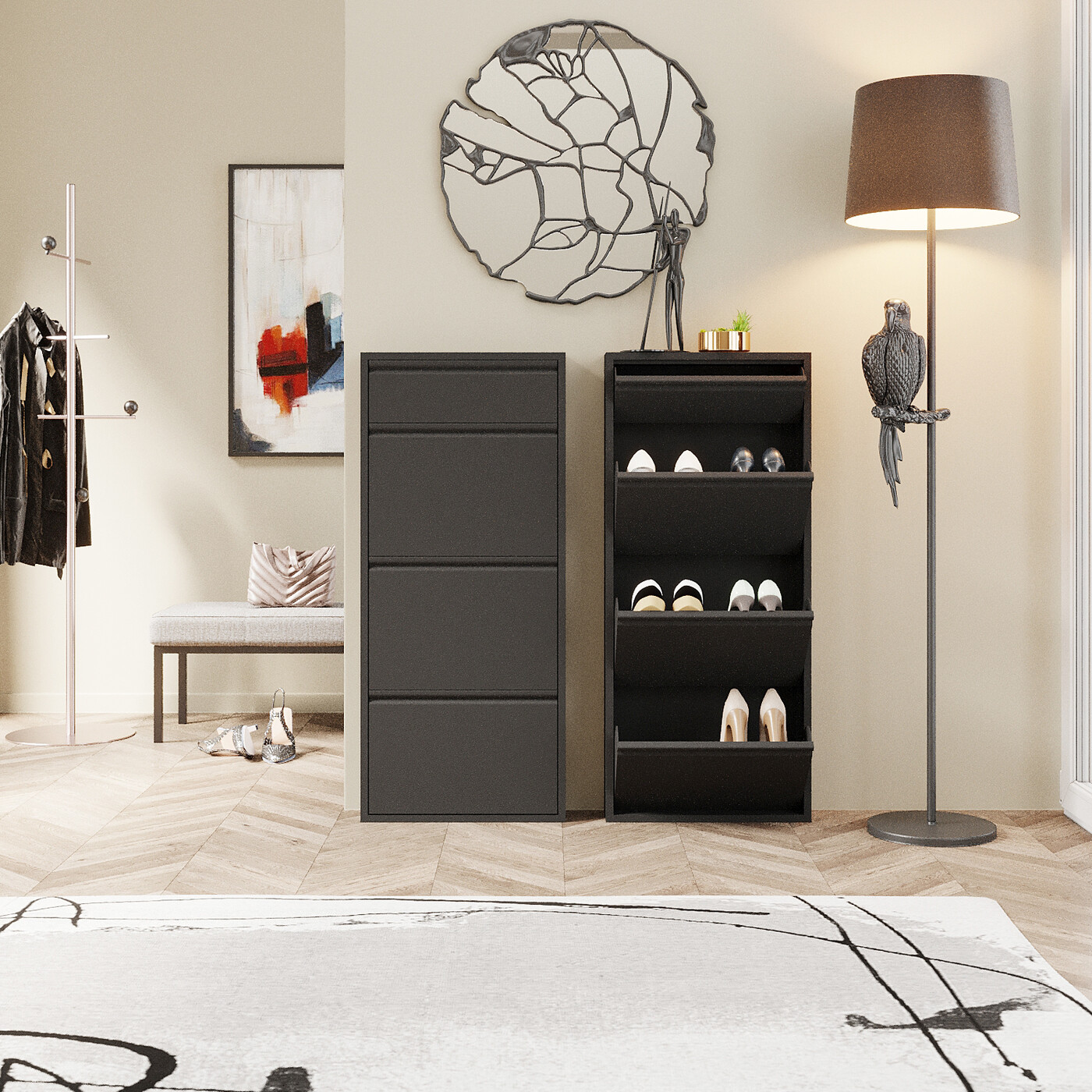 Обувница Caruso 3 Plus 1 Black (MO) от KARE Design