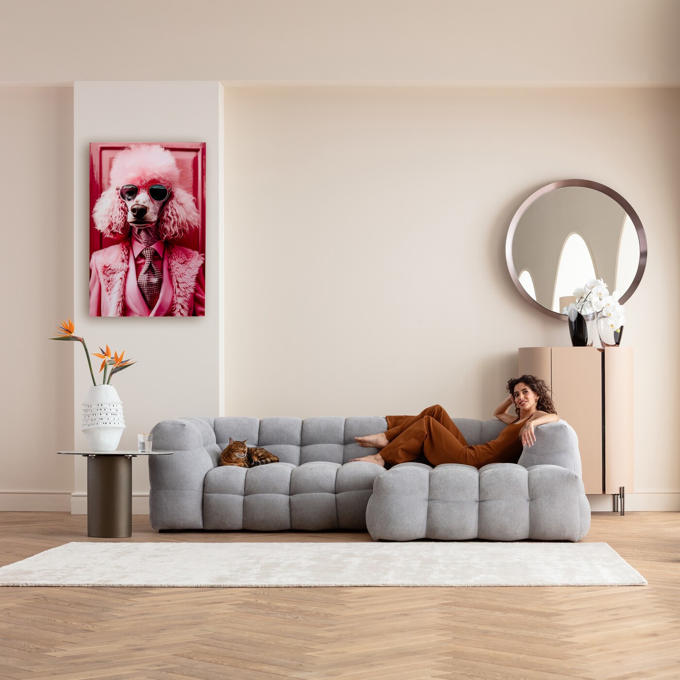 Картина стеклянная Pink Poodle 80x120cm от KARE Design
