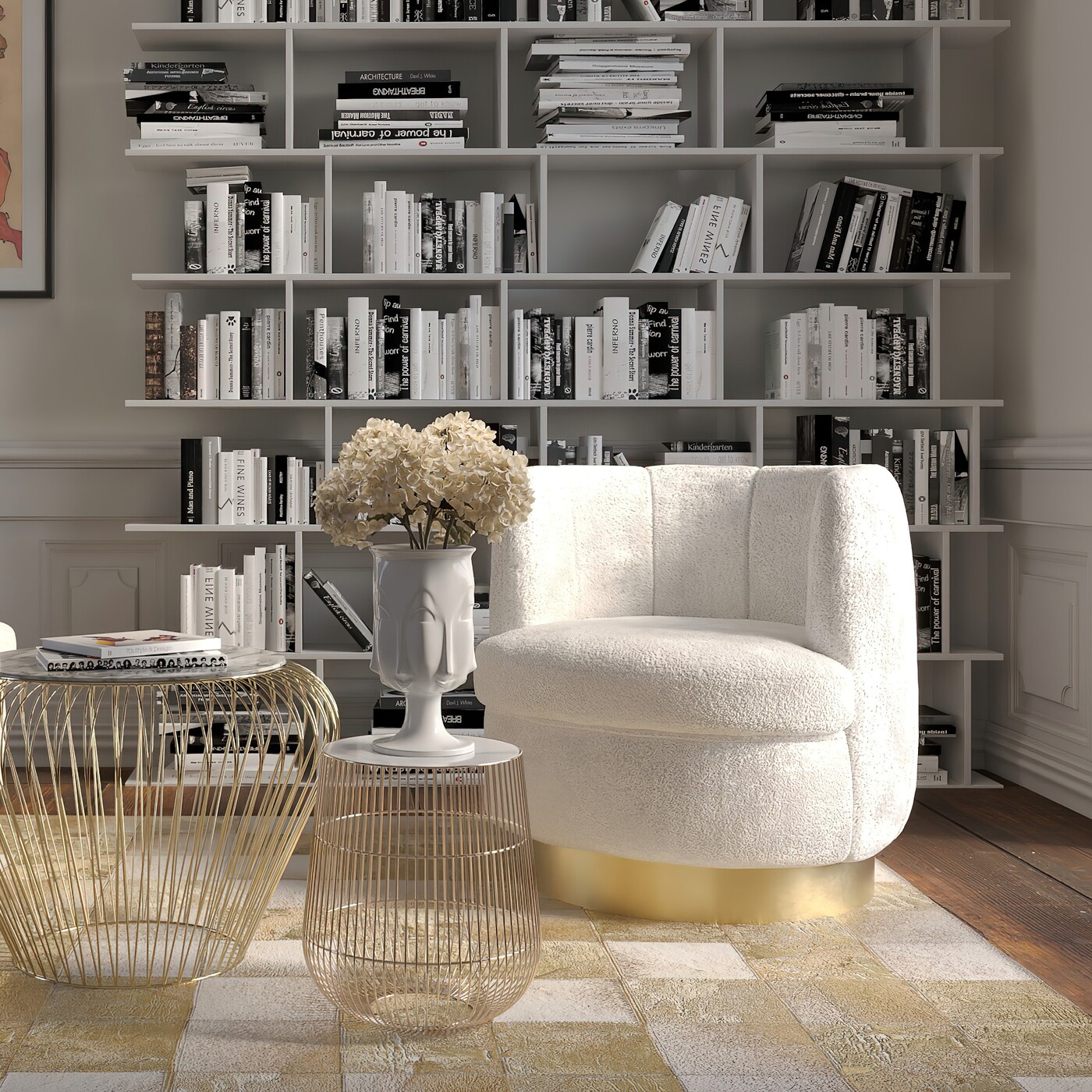 Стол приставной Beam White Marble Brass Ø32 см от KARE Design