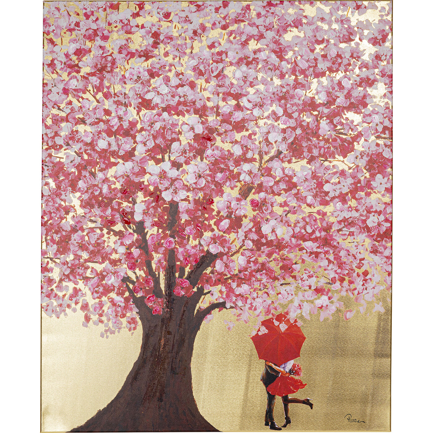 Картина Flower Couple Gold Pink «Пара в цветущих деревьях» 100x80 см, Розовый