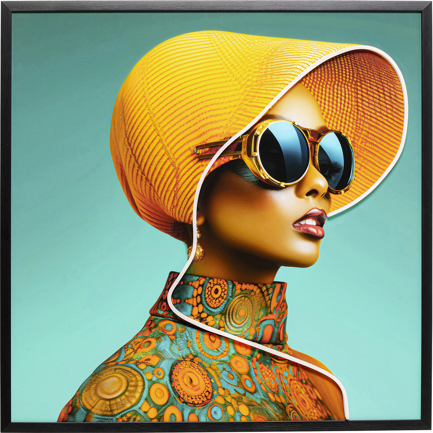 Картина Sun Hat Woman Yellow LED «Дама в жёлтой шляпе» 80x80 см от KARE Design