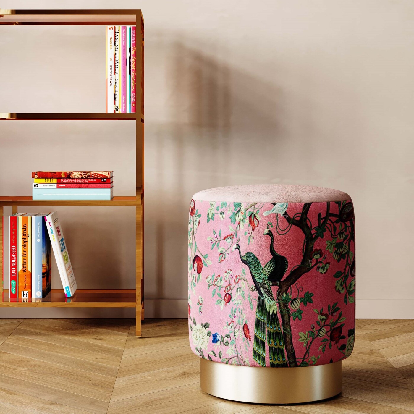 Пуф Cherry Peacock Brass Ø32 см от KARE Design
