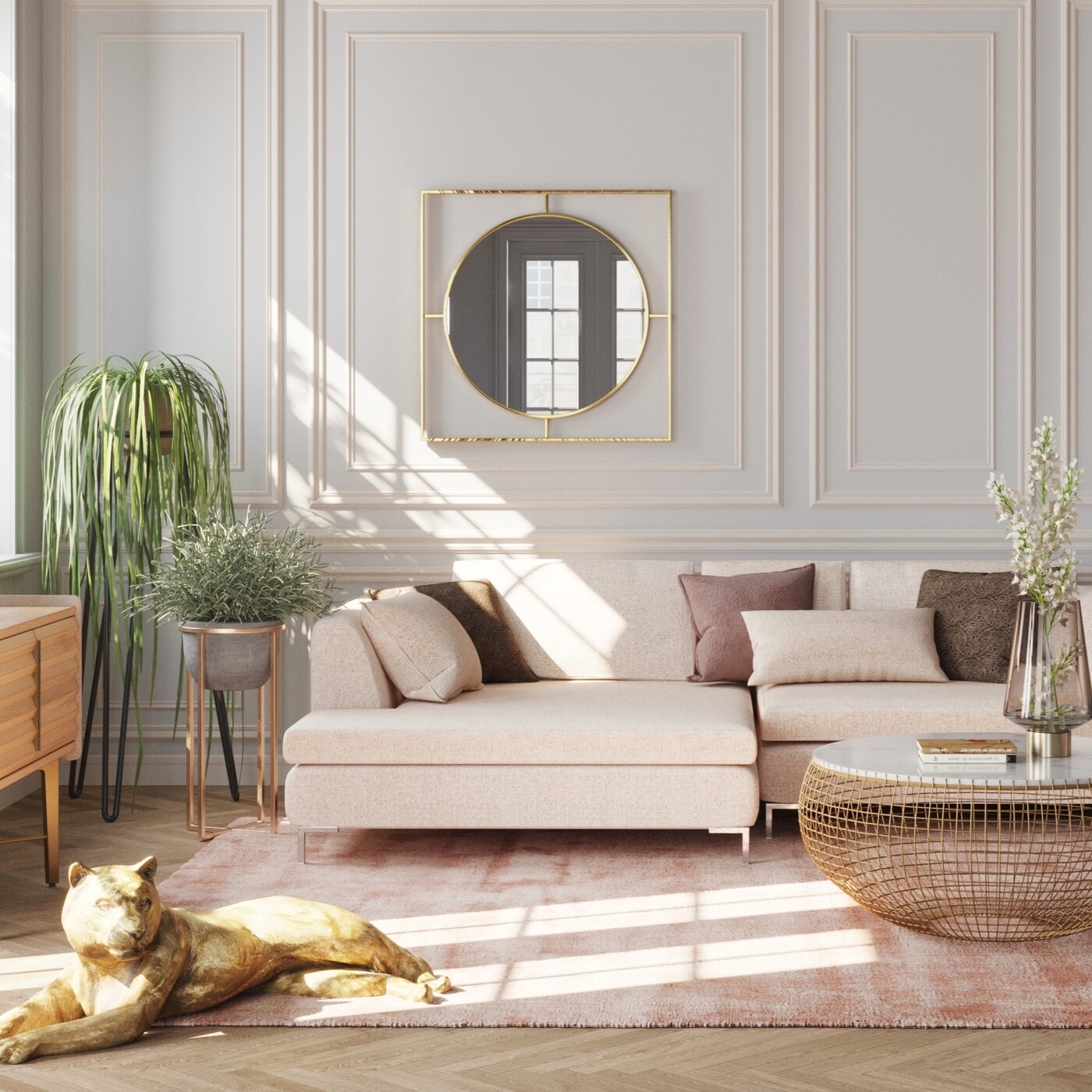 Зеркало Stanford Frame Gold Ø90 см от KARE Design