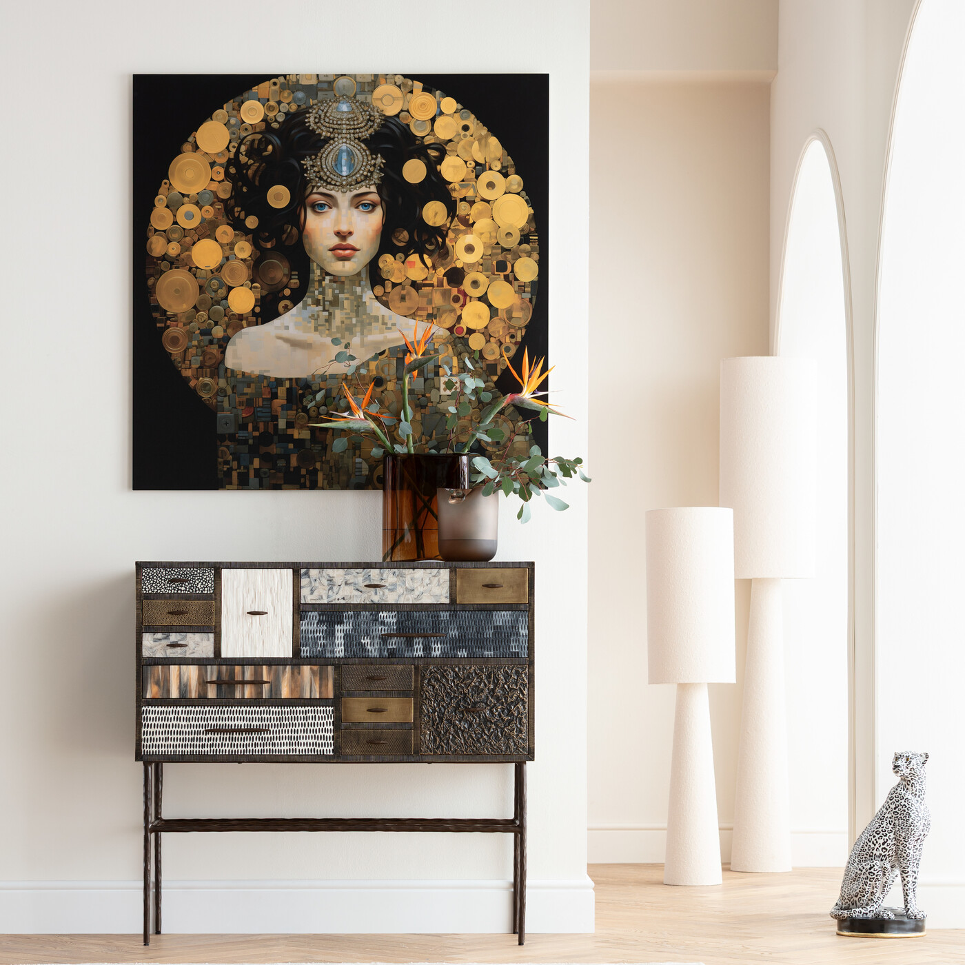 Картина стеклянная Art Nouveau Lady 3D «Женщина в стиле ар-нуво» 120x120 см от KARE Design