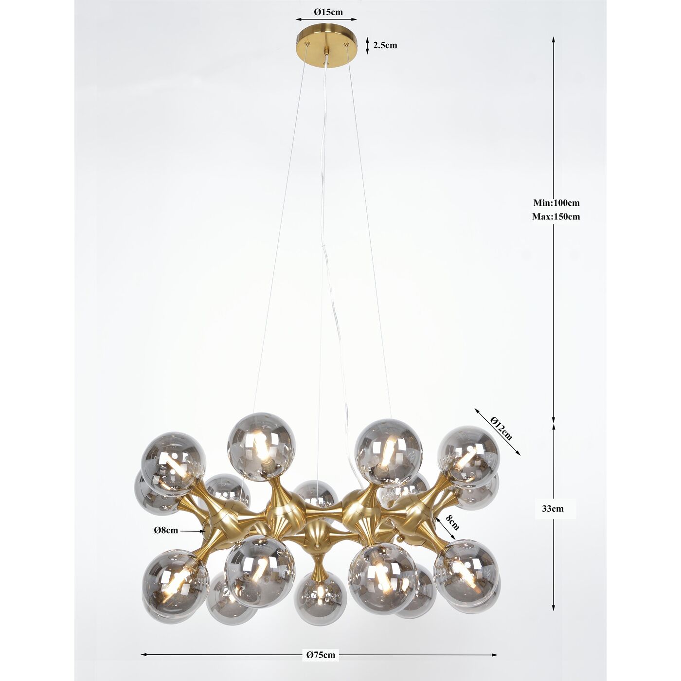 Светильник подвесной Atomic Balls Brass Ø74 см от KARE Design