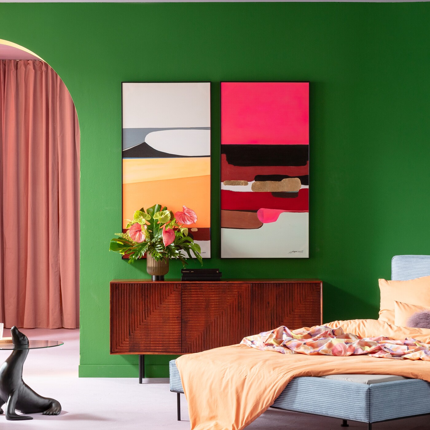 Картина в раме Abstract Shapes Pink «Абстрактные формы» 73x143 см, Розовый от KARE Design