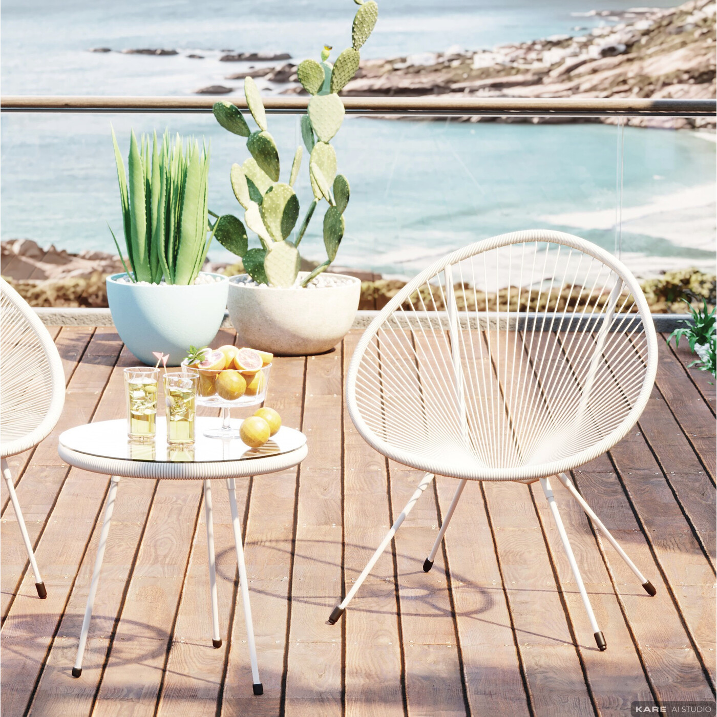 Комлект кресло + столик Acapulco White (2 предмета) от KARE Design