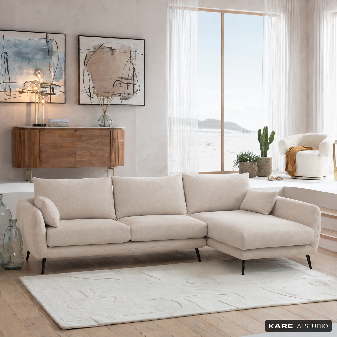 Диван угловой правосторонний Amalfi Right Creme 275 см от KARE Design