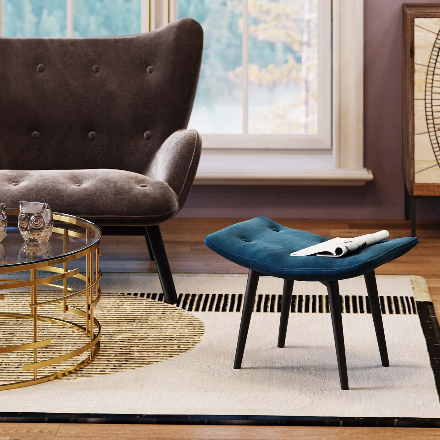 Пуф Black Vicky Velvet Bluegreen 46x59 см от KARE Design