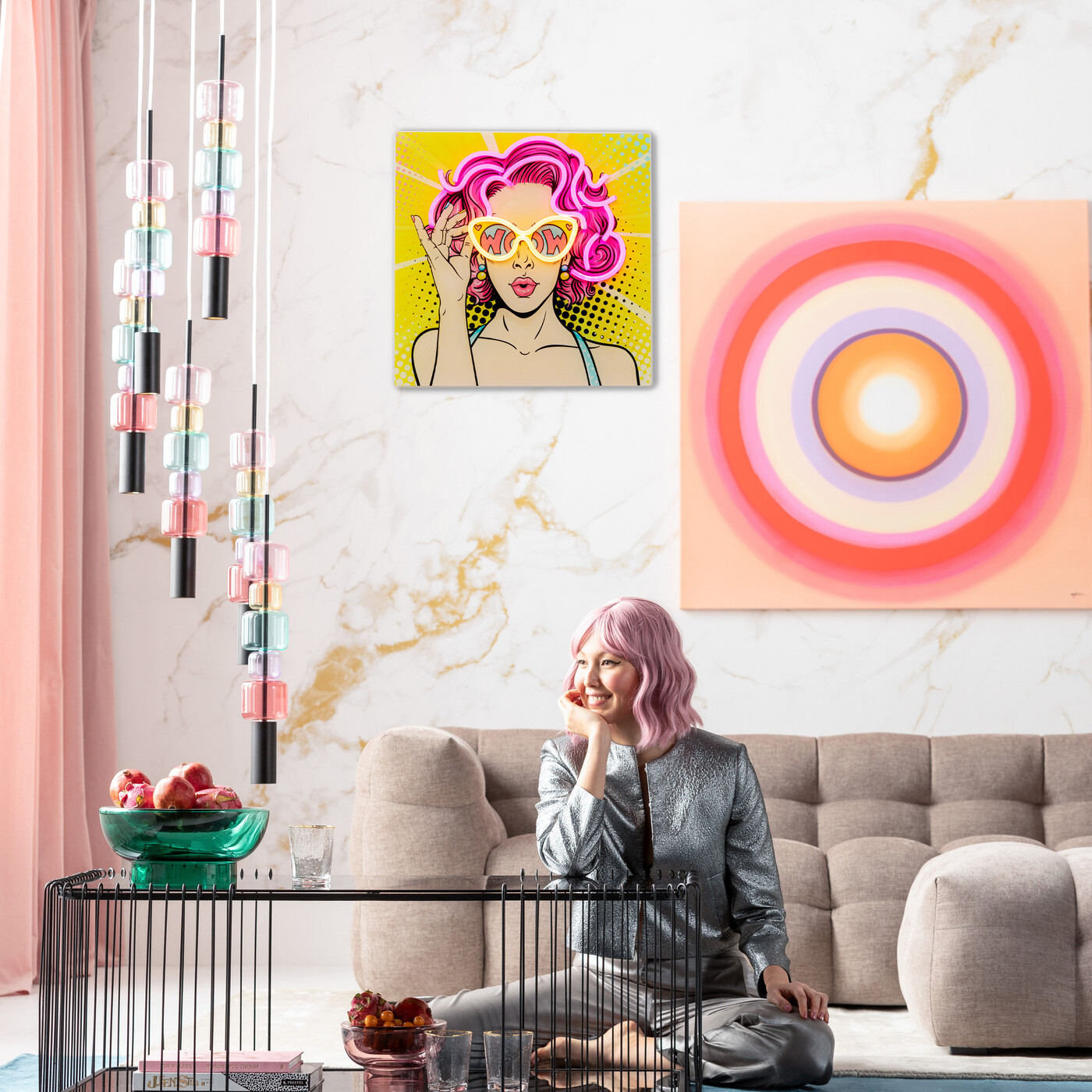 Картина стеклянная Beauty LED «Поп-арт портрет» 39x39 см от KARE Design