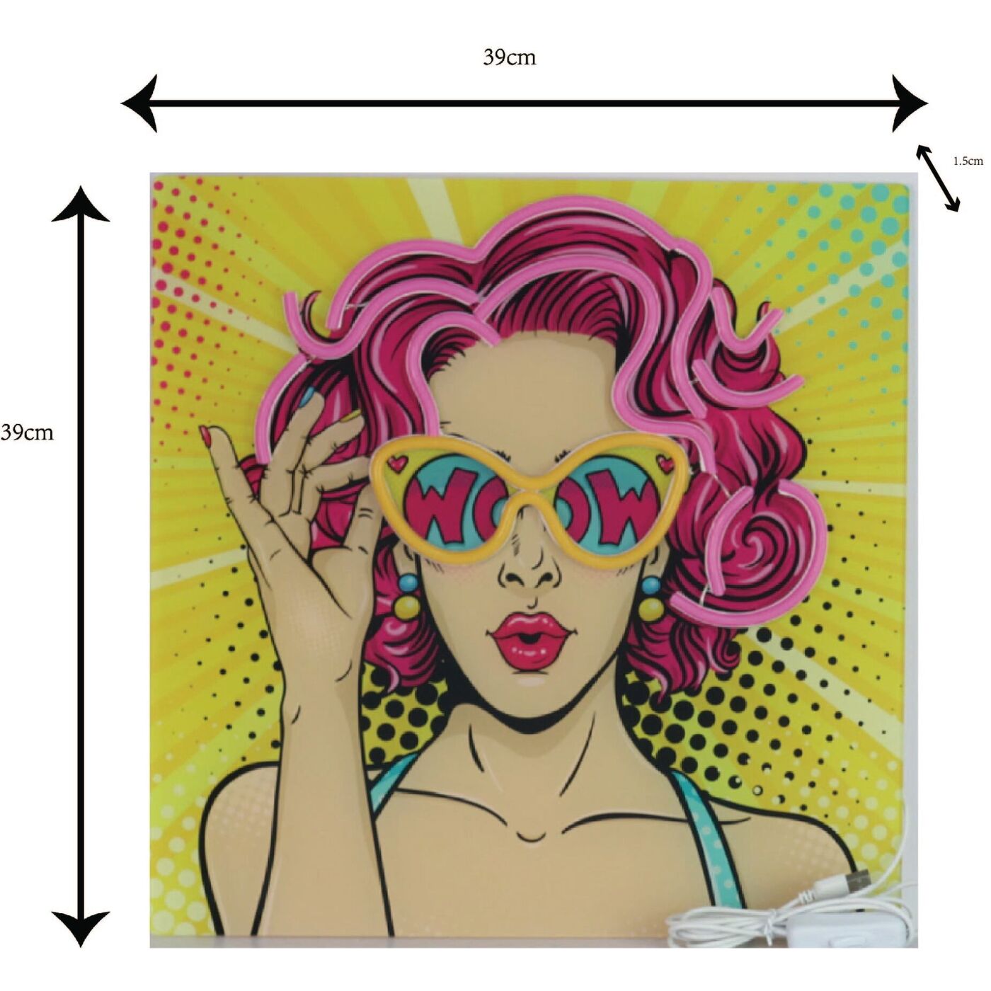 Картина стеклянная Beauty LED «Поп-арт портрет» 39x39 см