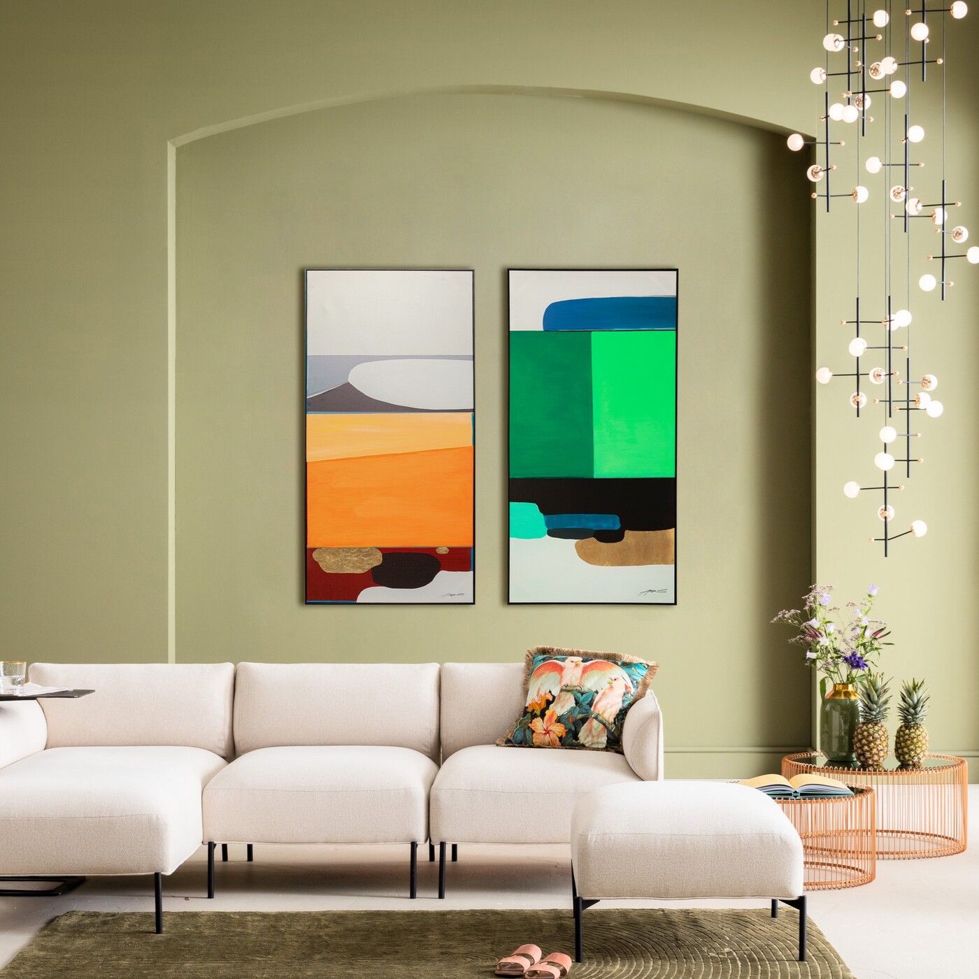 Картина в раме Abstract Shapes Green «Абстрактные формы» 73x143 см, Зелёный от KARE Design