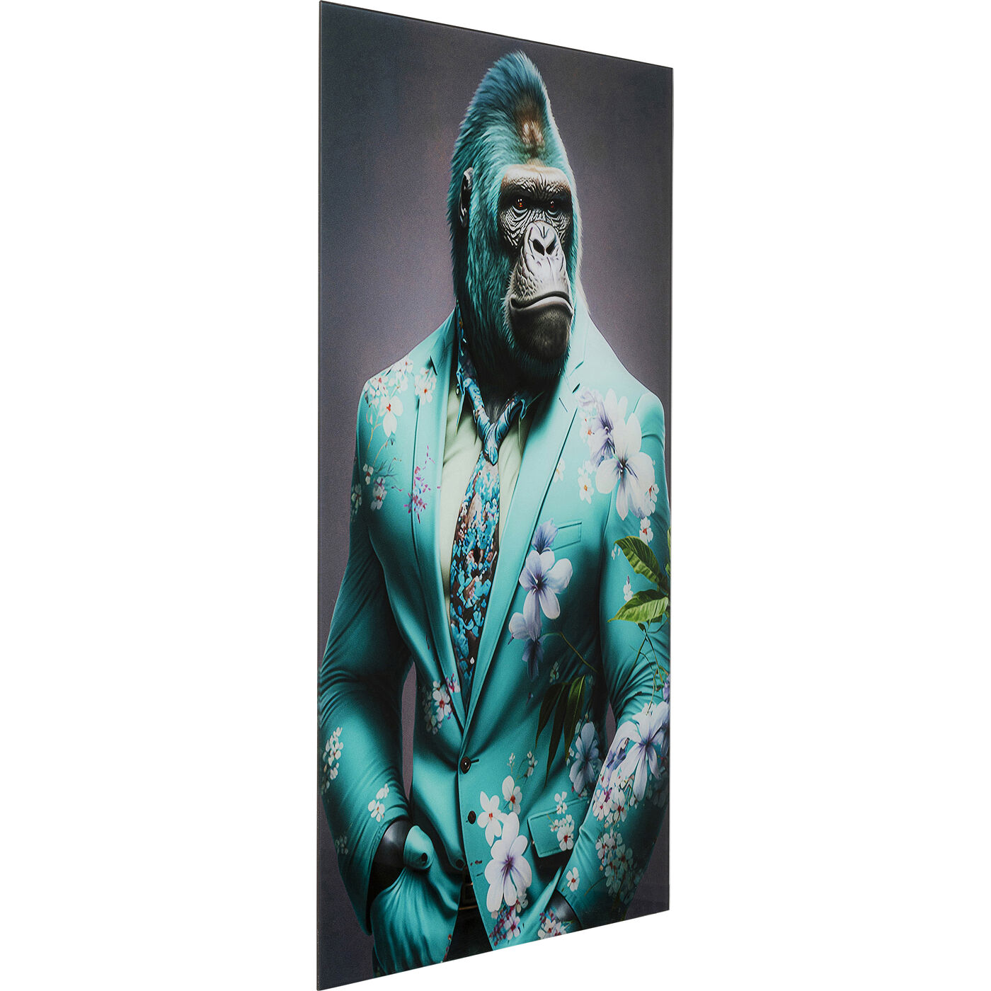 Картина стеклянная Mister Gorialla Blue «Горилла в костюме» 60x90 см, Синий