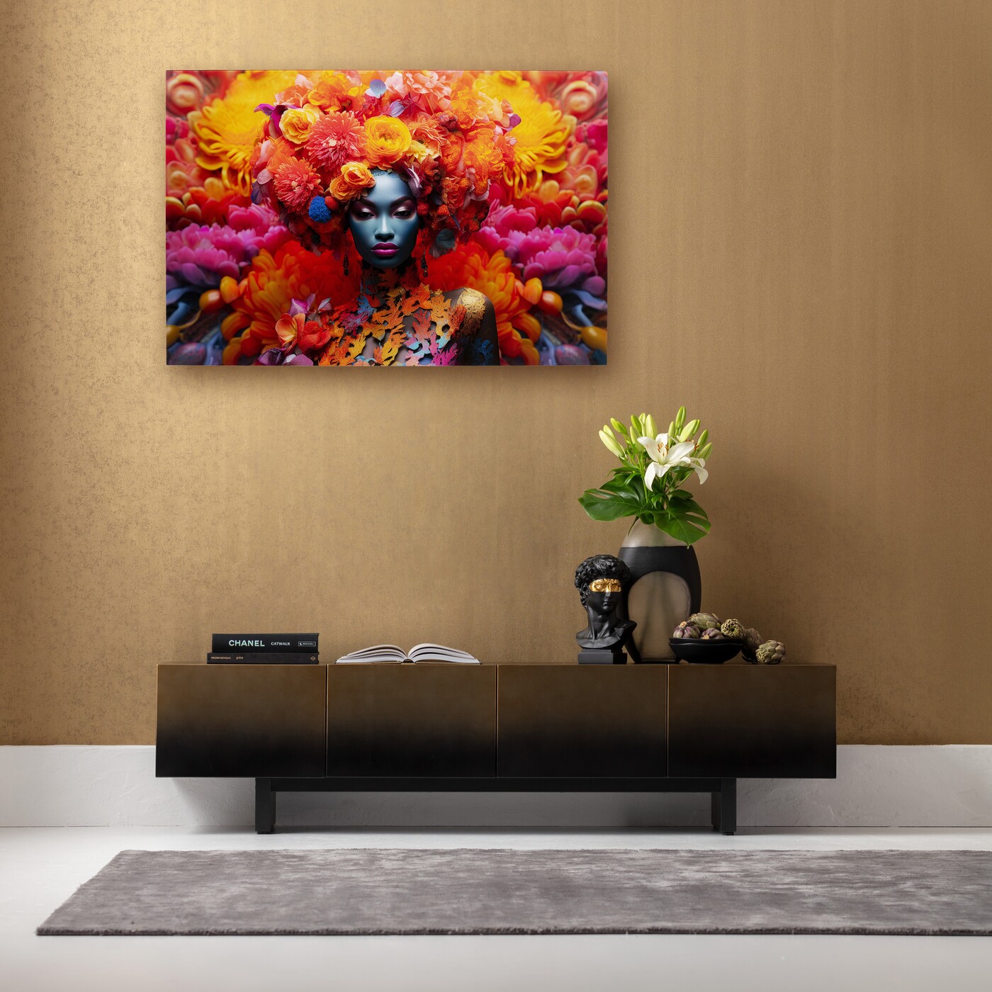 Картина стеклянная Flowers Dream Women «Женщина с цветами» 80x120 см от KARE Design